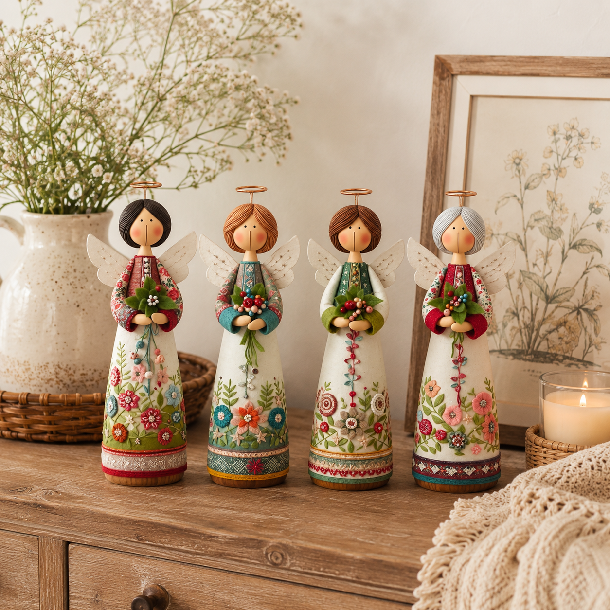 Vintage Floral Angel Figurine