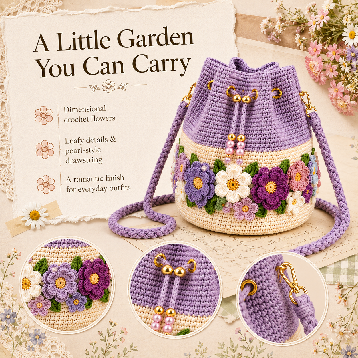 Bloom Garden Crochet Flower Bucket Bag