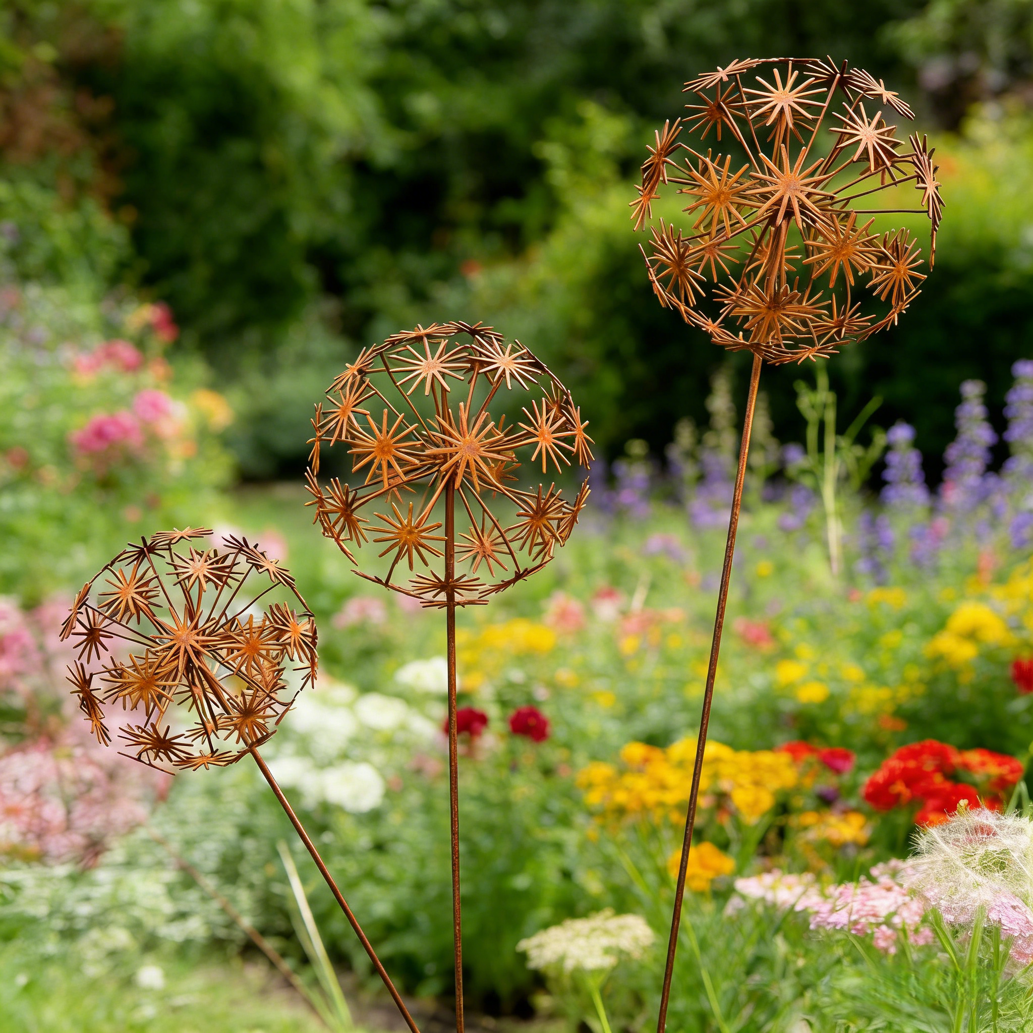 Vintage Iron Sphere Dandelion Garden Sculptures