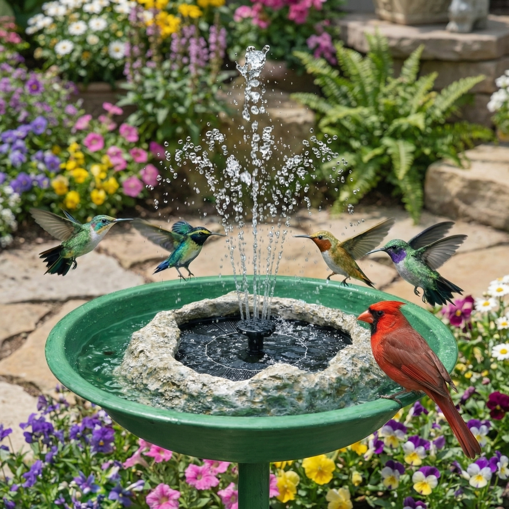 Rock-Style Solar Bird Bath Water Fountain