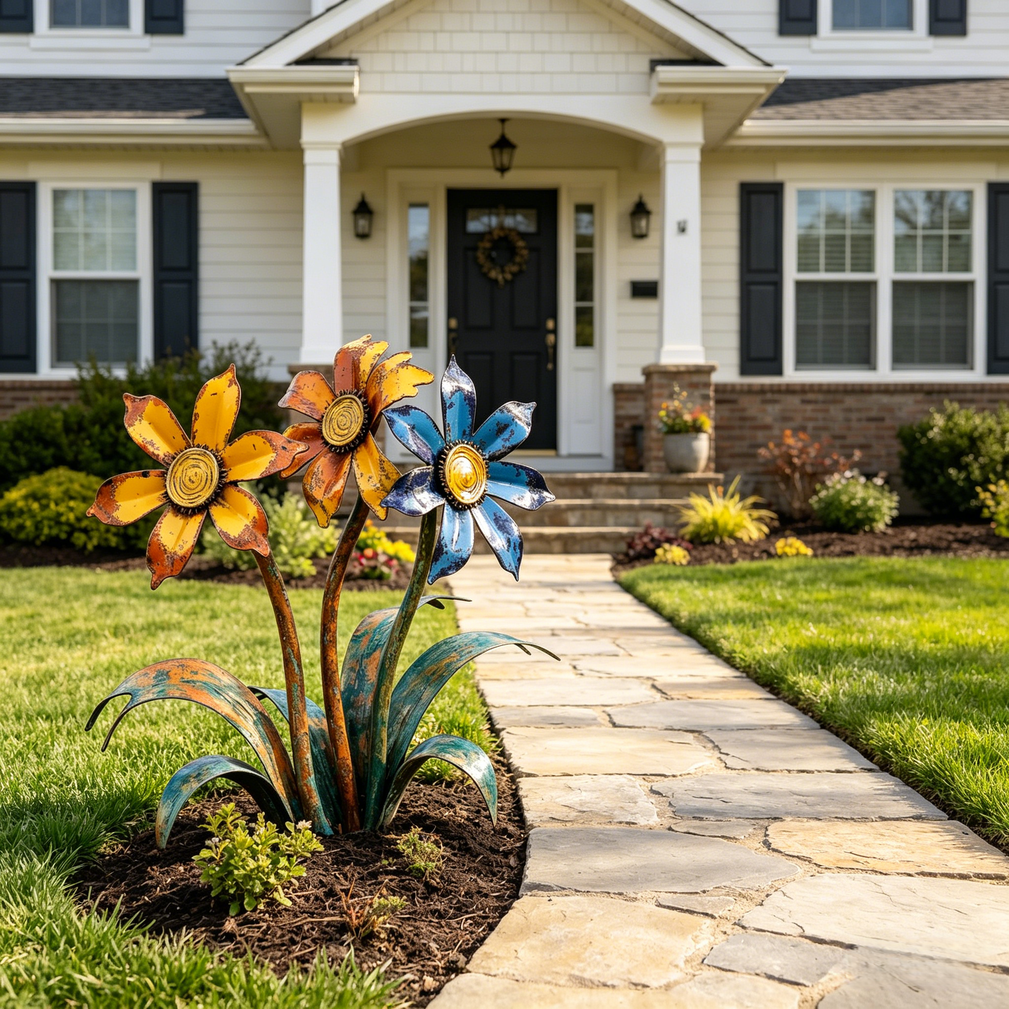 Handcrafted Rustic Metal Flower Garden Stakes