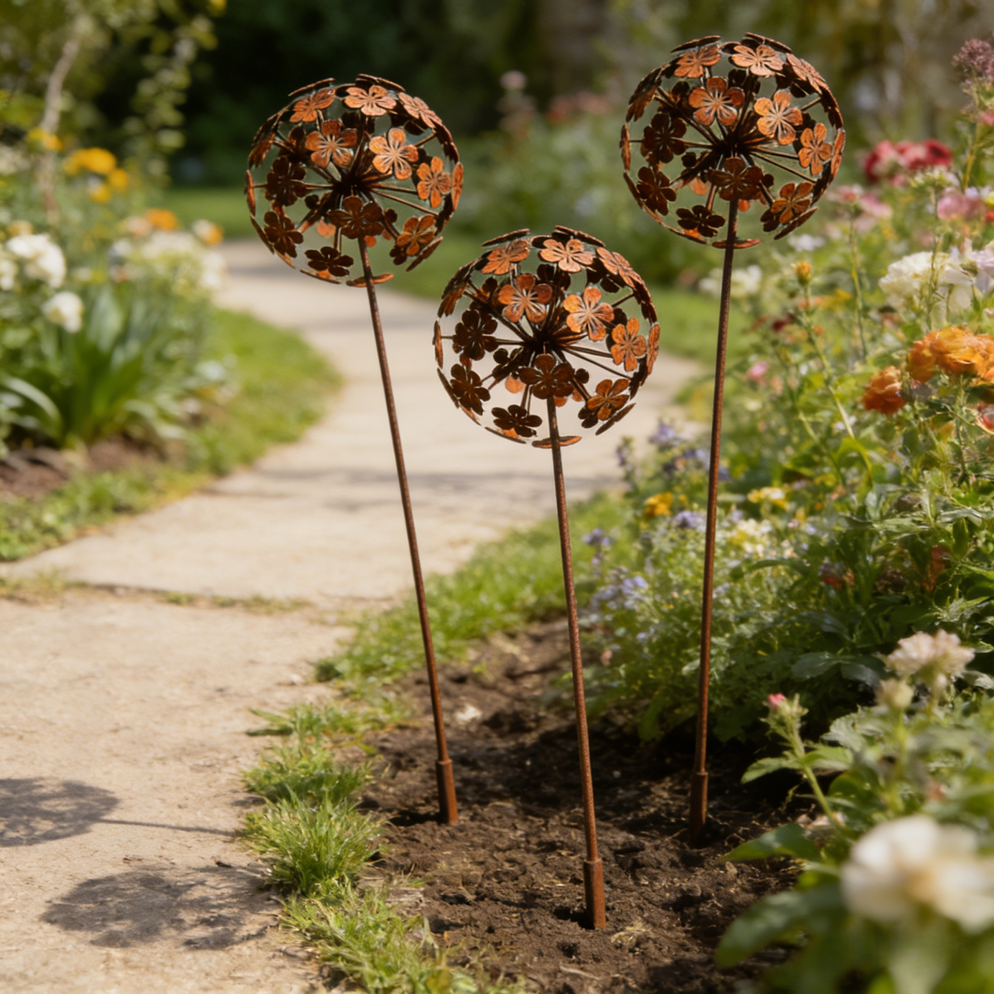 Vintage Iron Sphere Dandelion Garden Sculptures