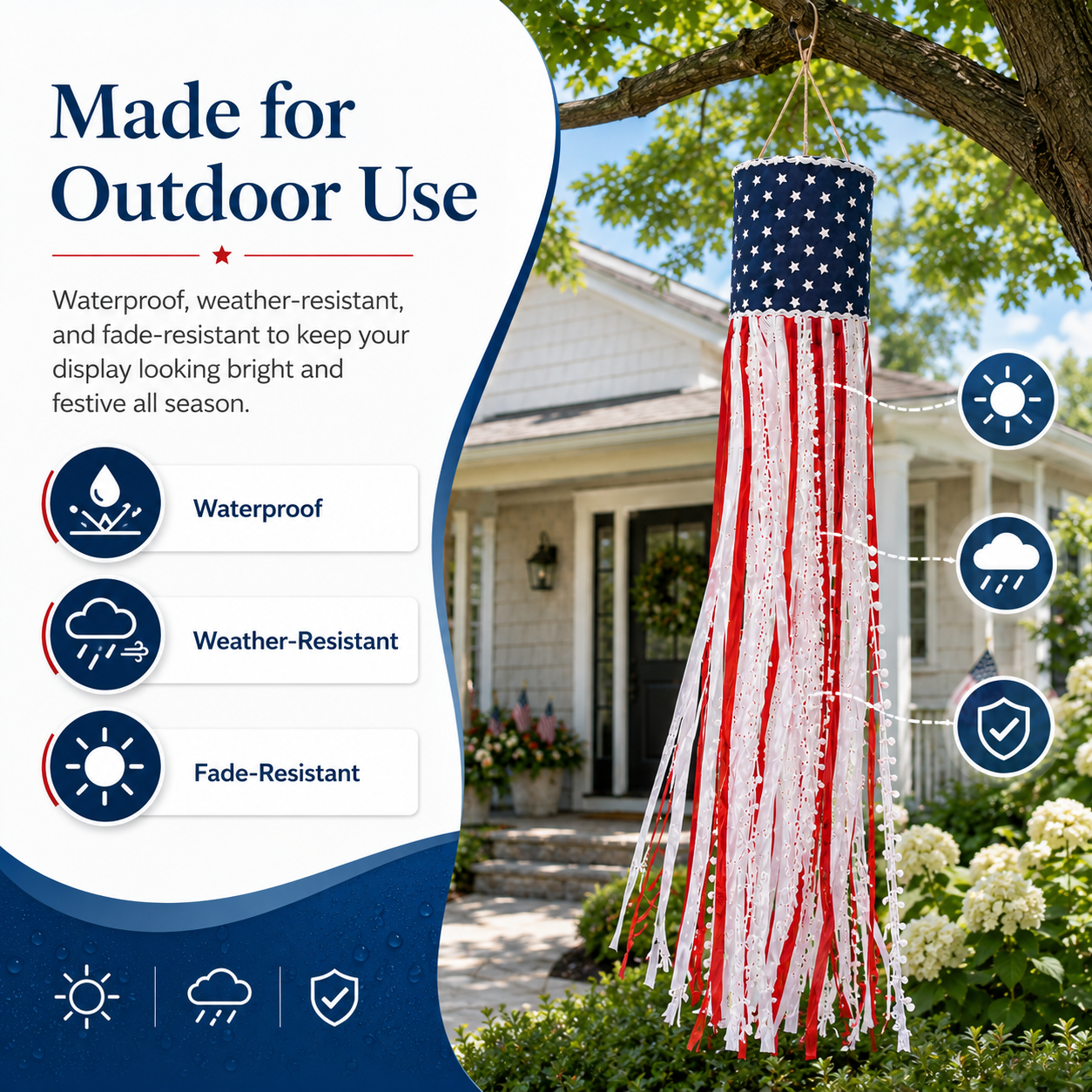 Lighted Patriotic Ribbon Windsock Hanging Decor