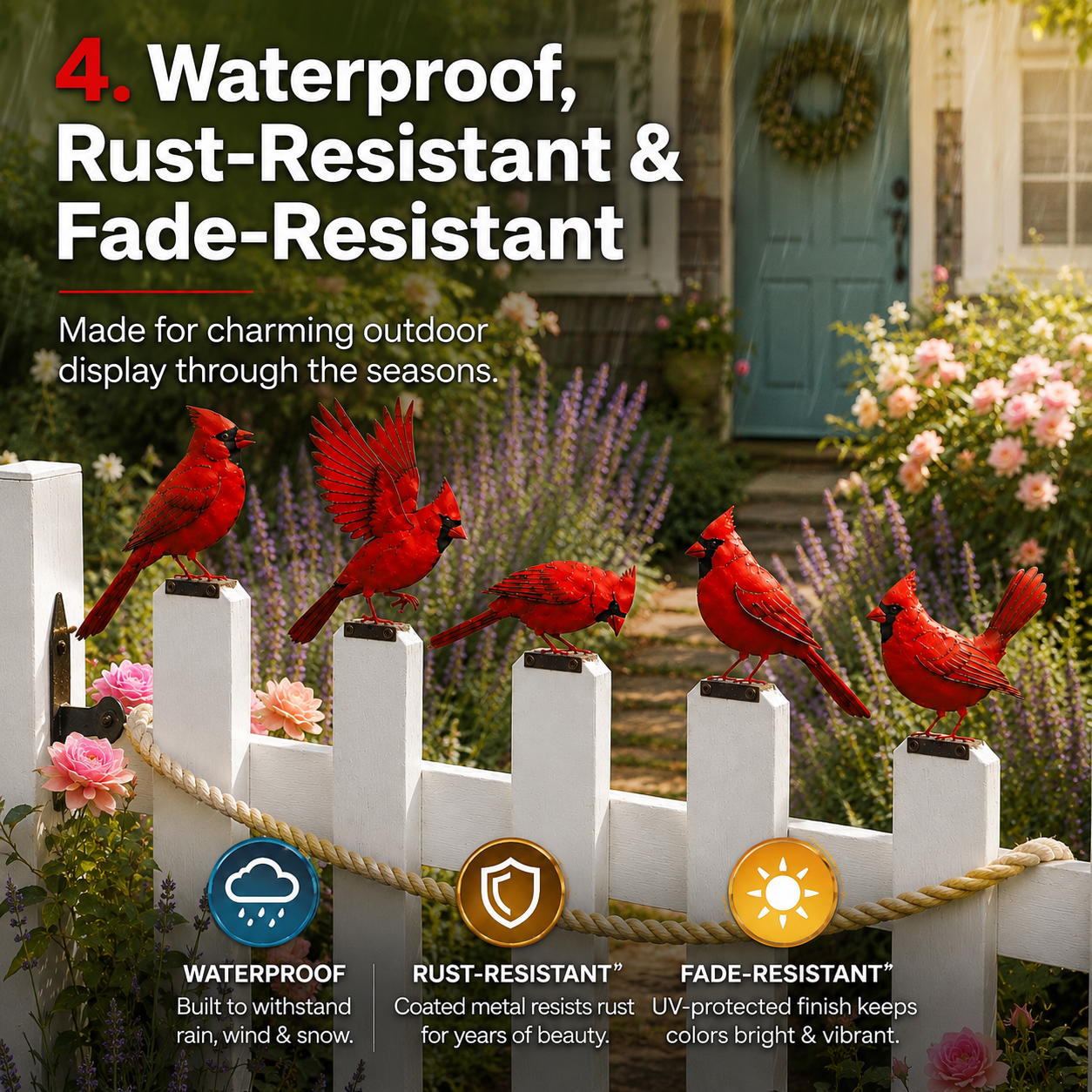 5-Piece Metal Cardinal Fence Post Decor Set