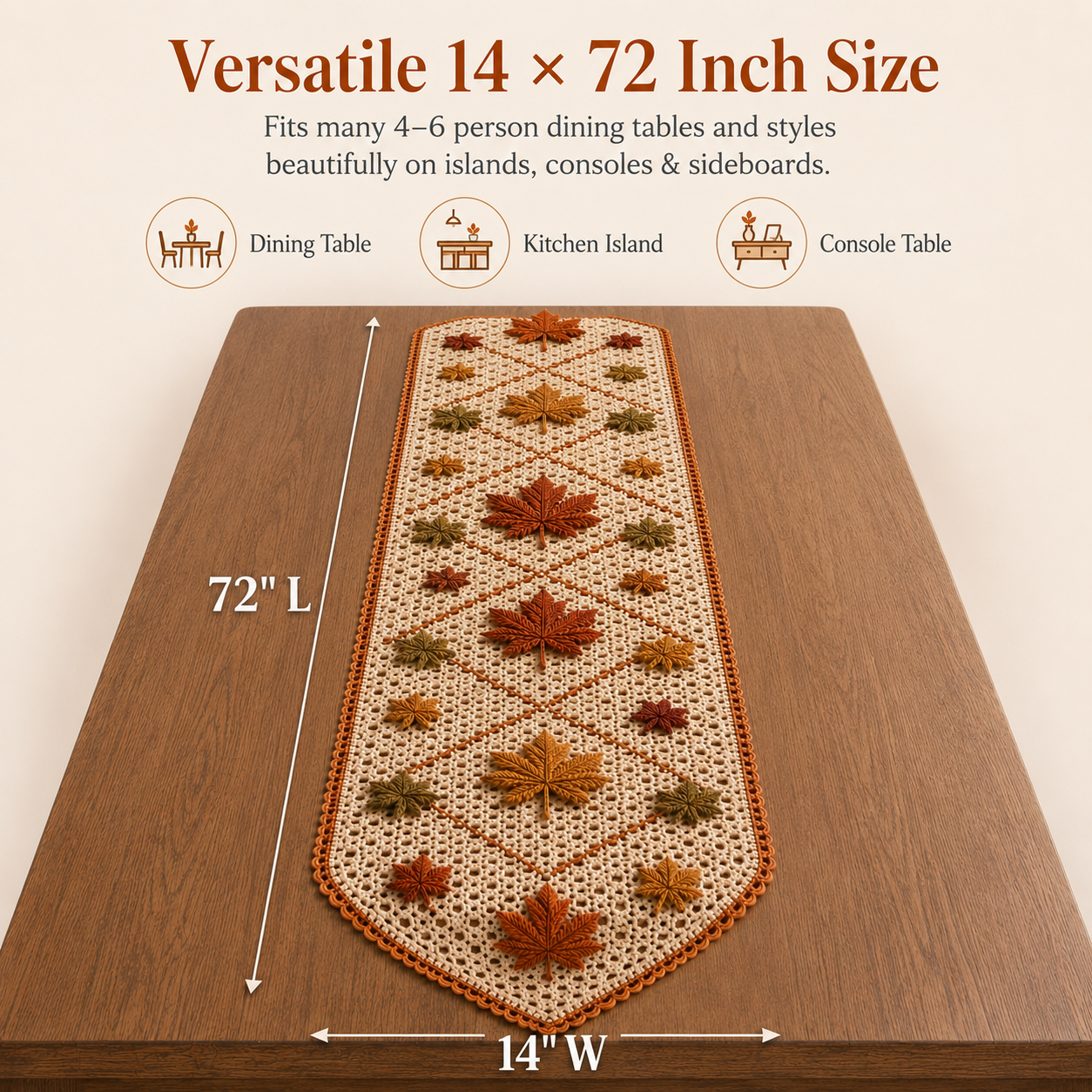 Vintage Crochet Autumn Leaves Table Runner