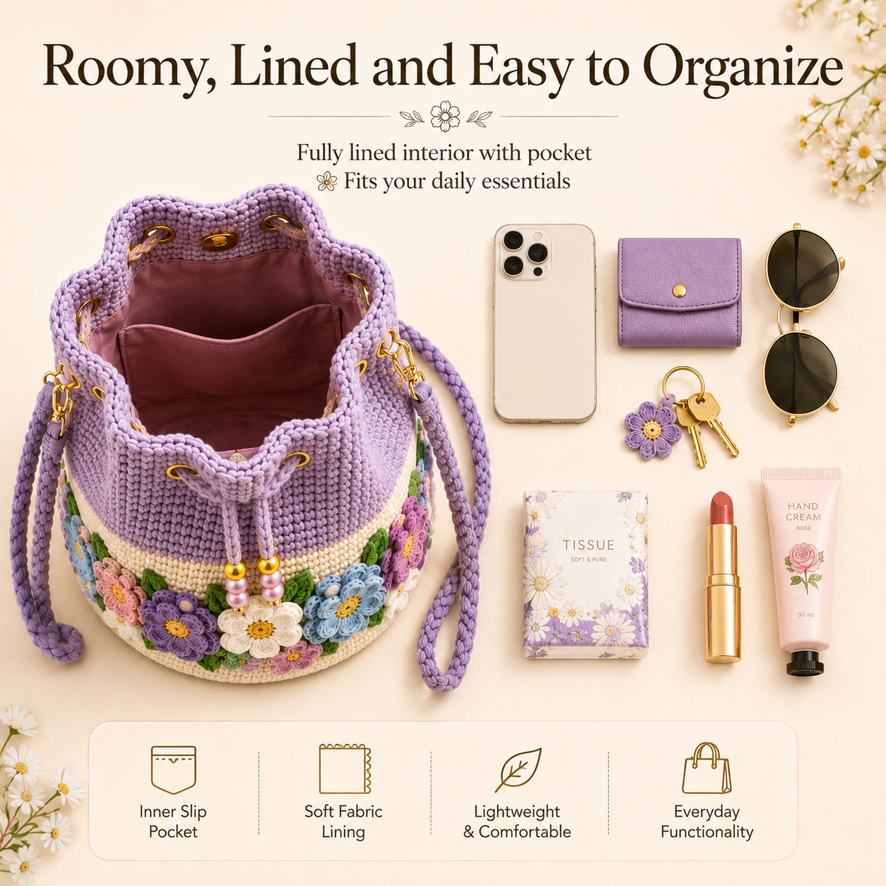 Bloom Garden Crochet Flower Bucket Bag