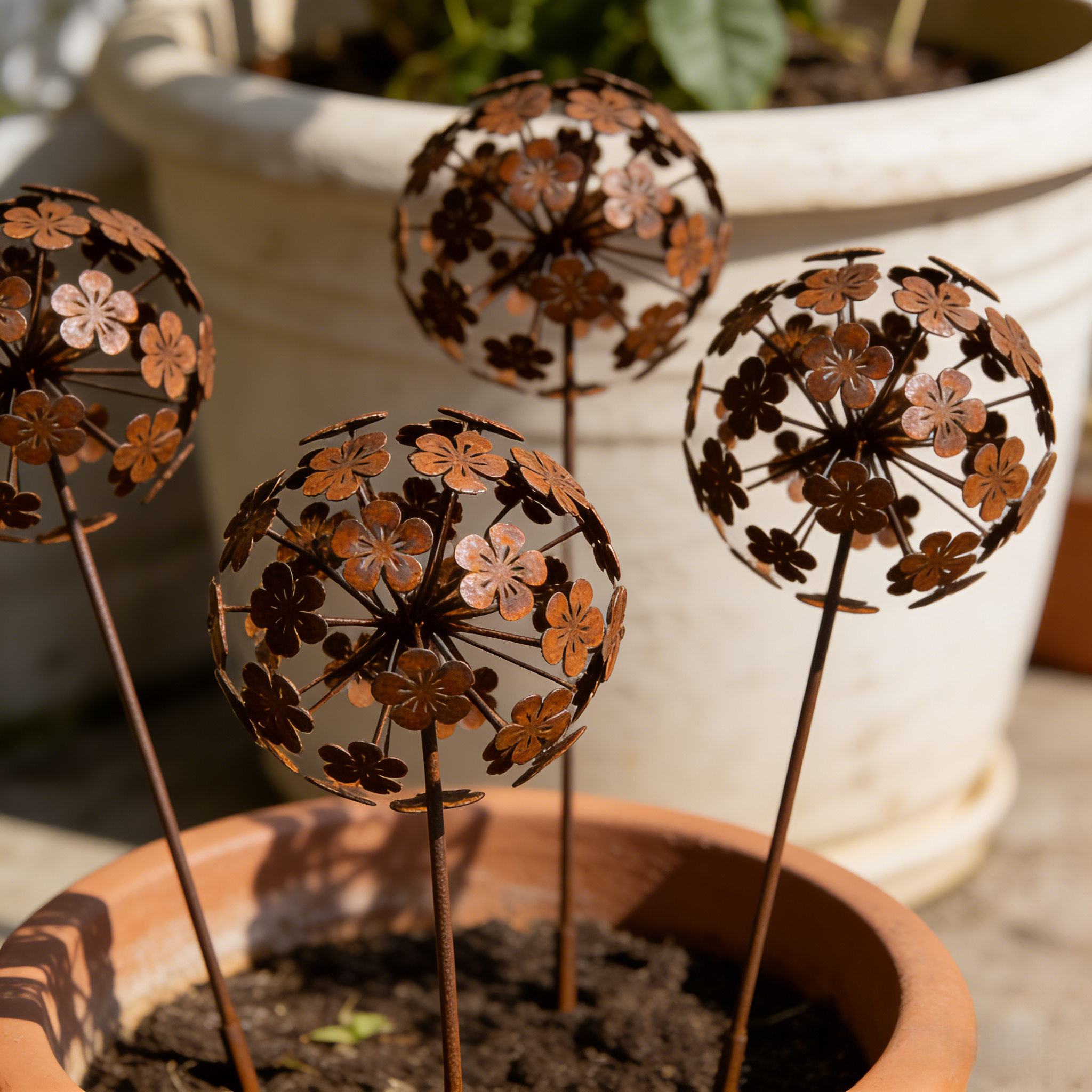 Vintage Iron Sphere Dandelion Garden Sculptures