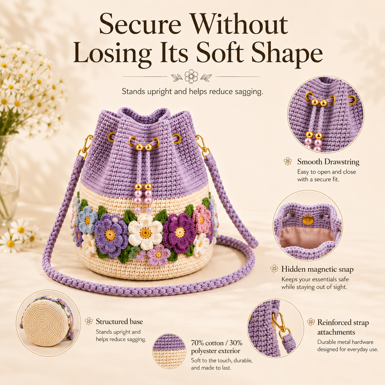 Bloom Garden Crochet Flower Bucket Bag