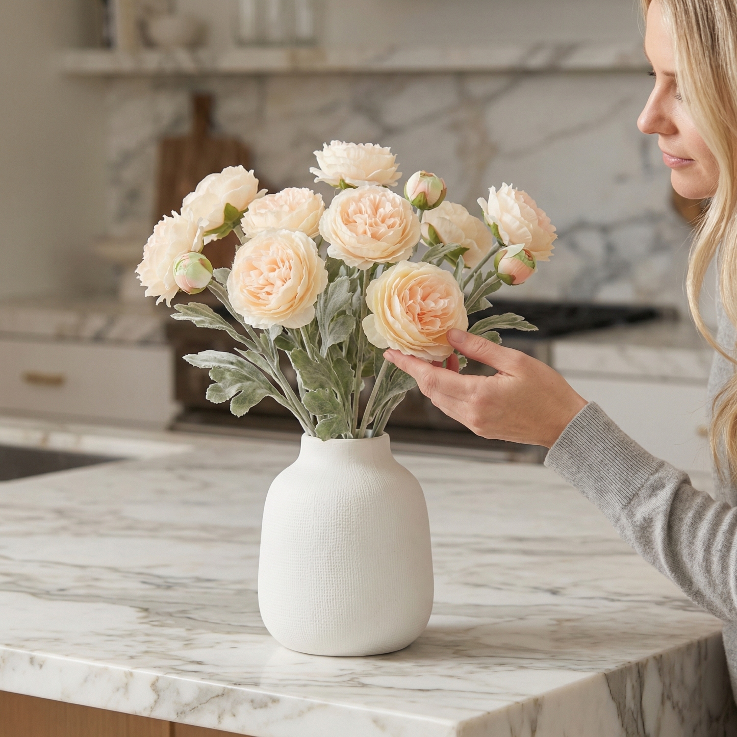 'Looks real' Silk Ranunculus Flocked Stem