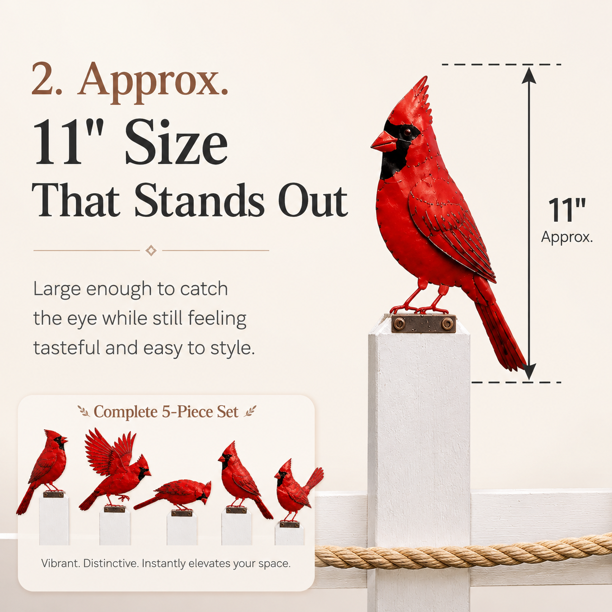 5-Piece Metal Cardinal Fence Post Decor Set
