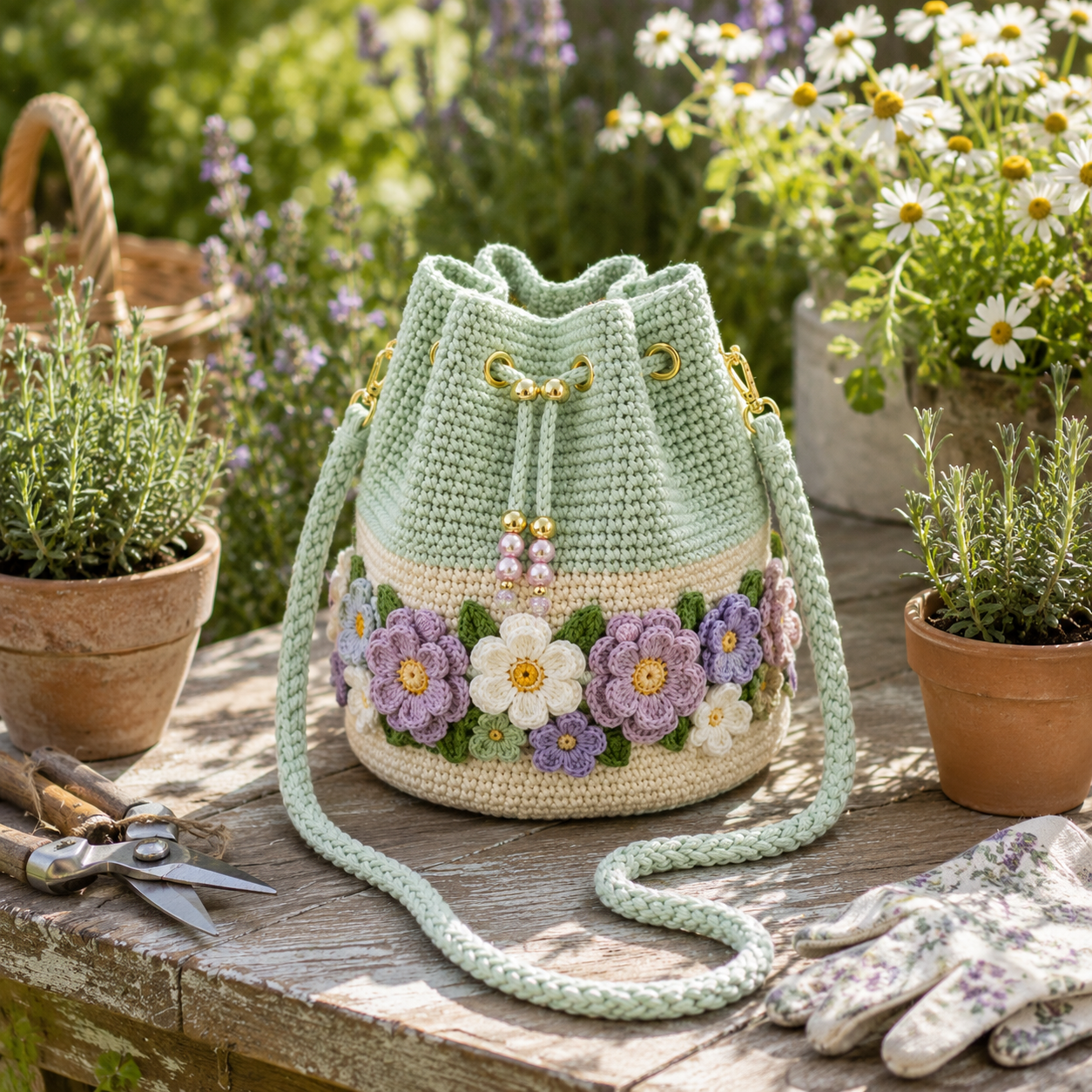 Bloom Garden Crochet Flower Bucket Bag
