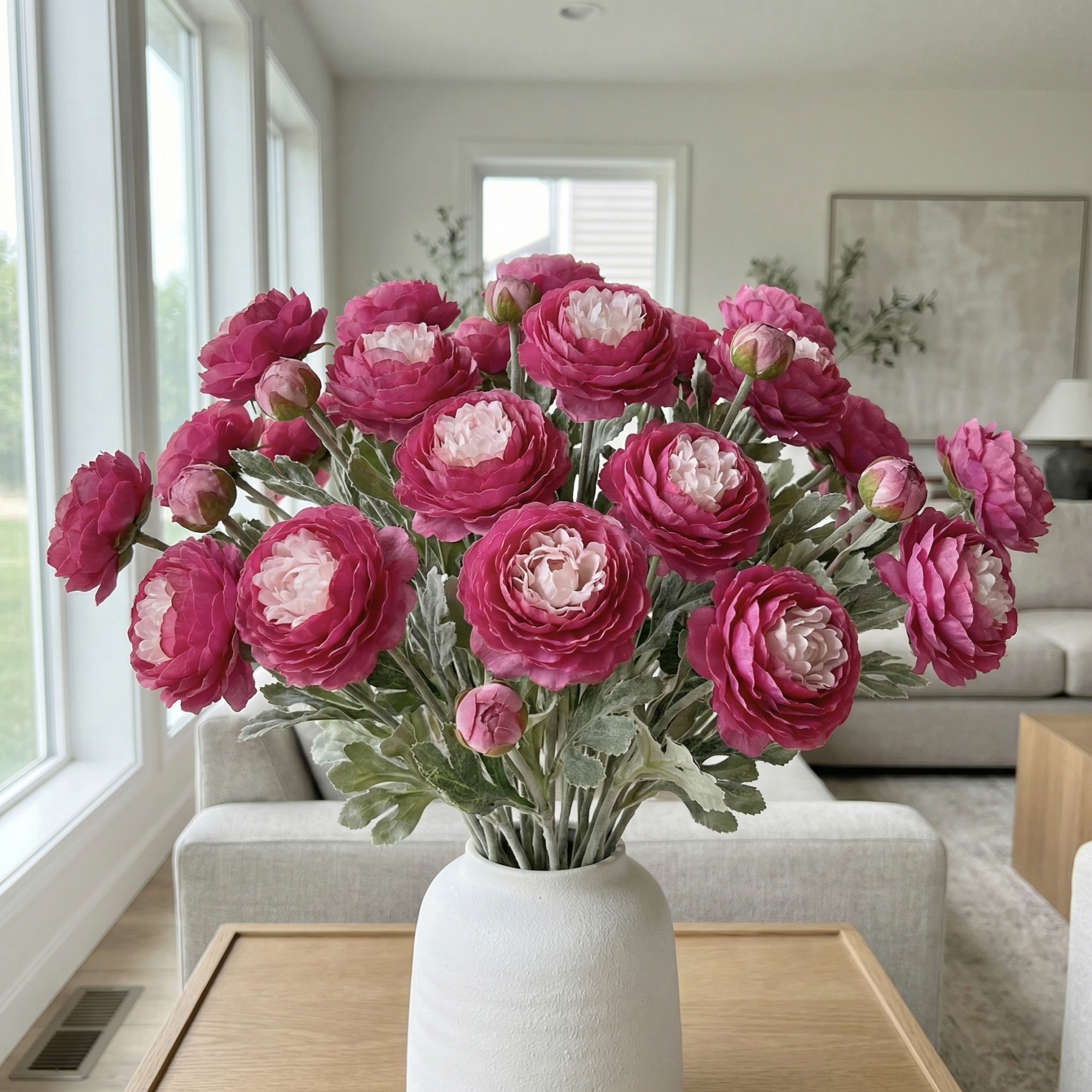 'Looks real' Silk Ranunculus Flocked Stem