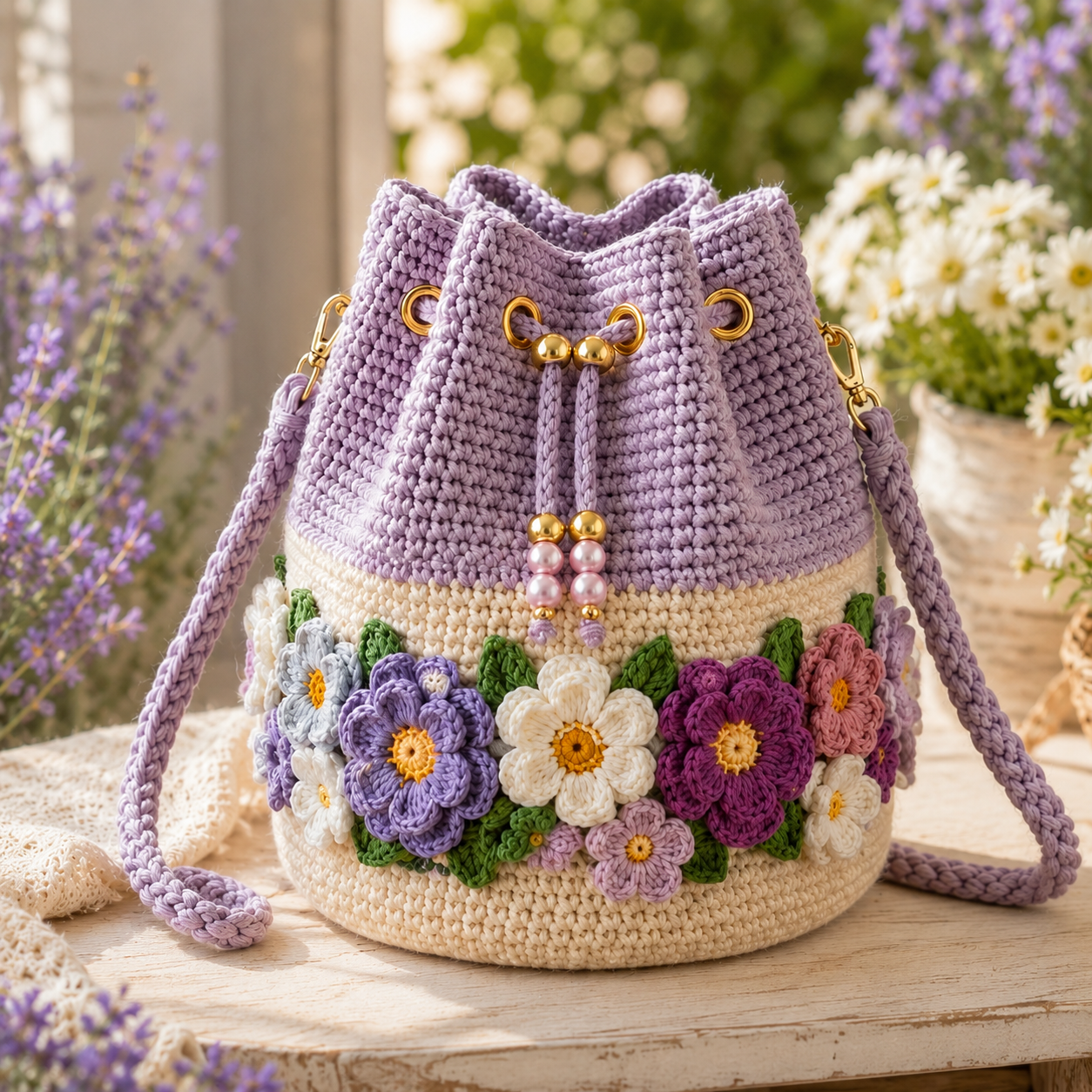Bloom Garden Crochet Flower Bucket Bag