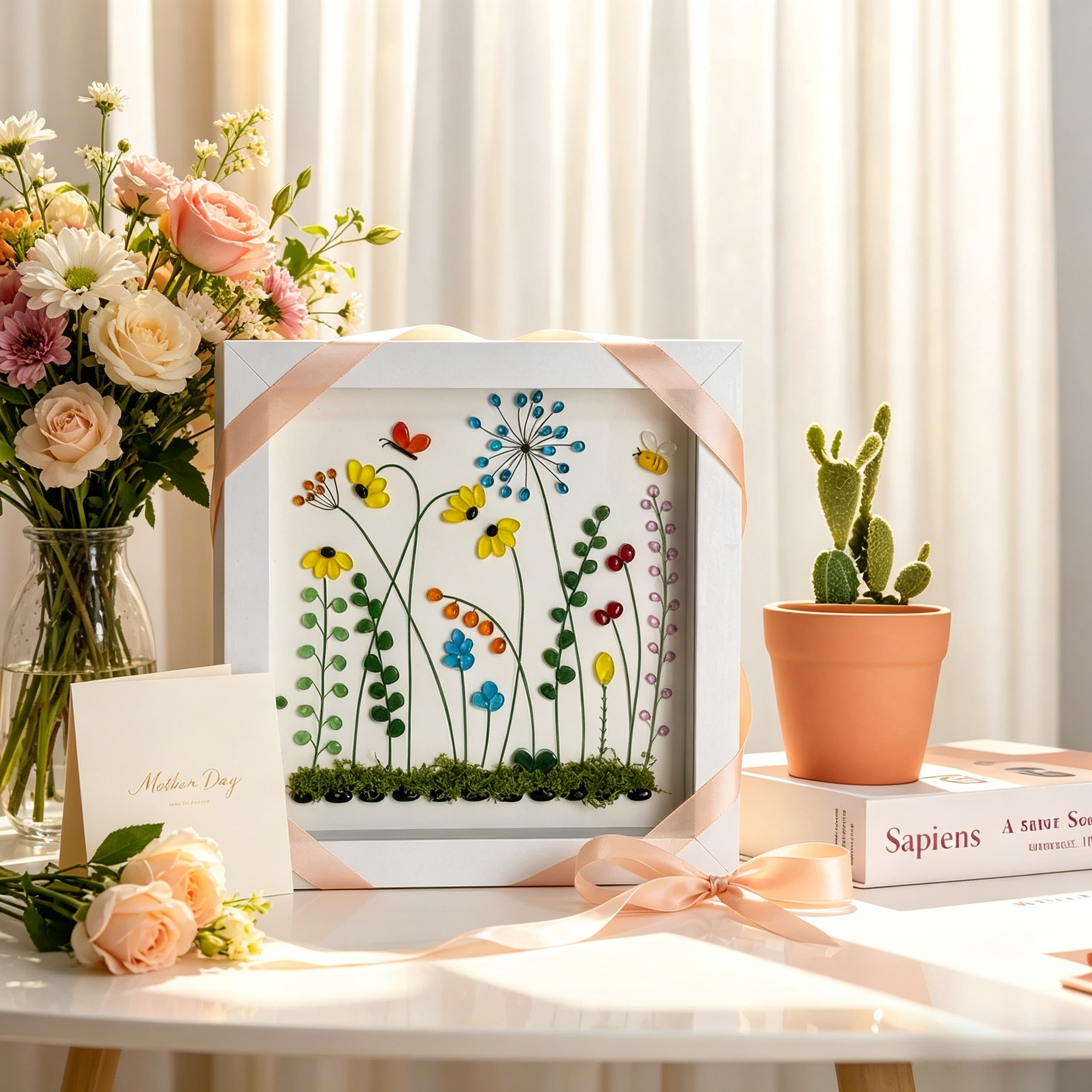 Handmade Beach Glass Flower Garden Picture