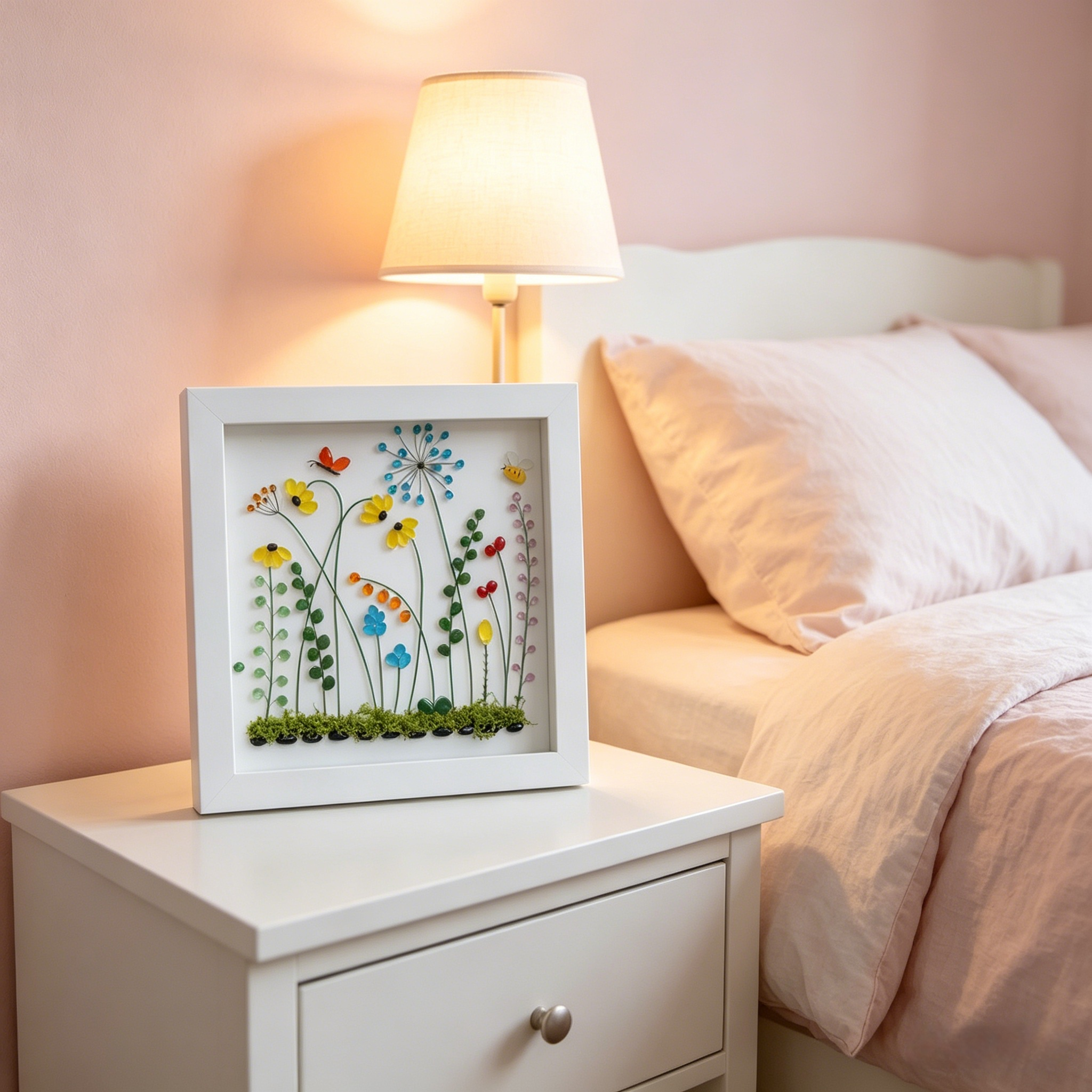 Handmade Beach Glass Flower Garden Picture