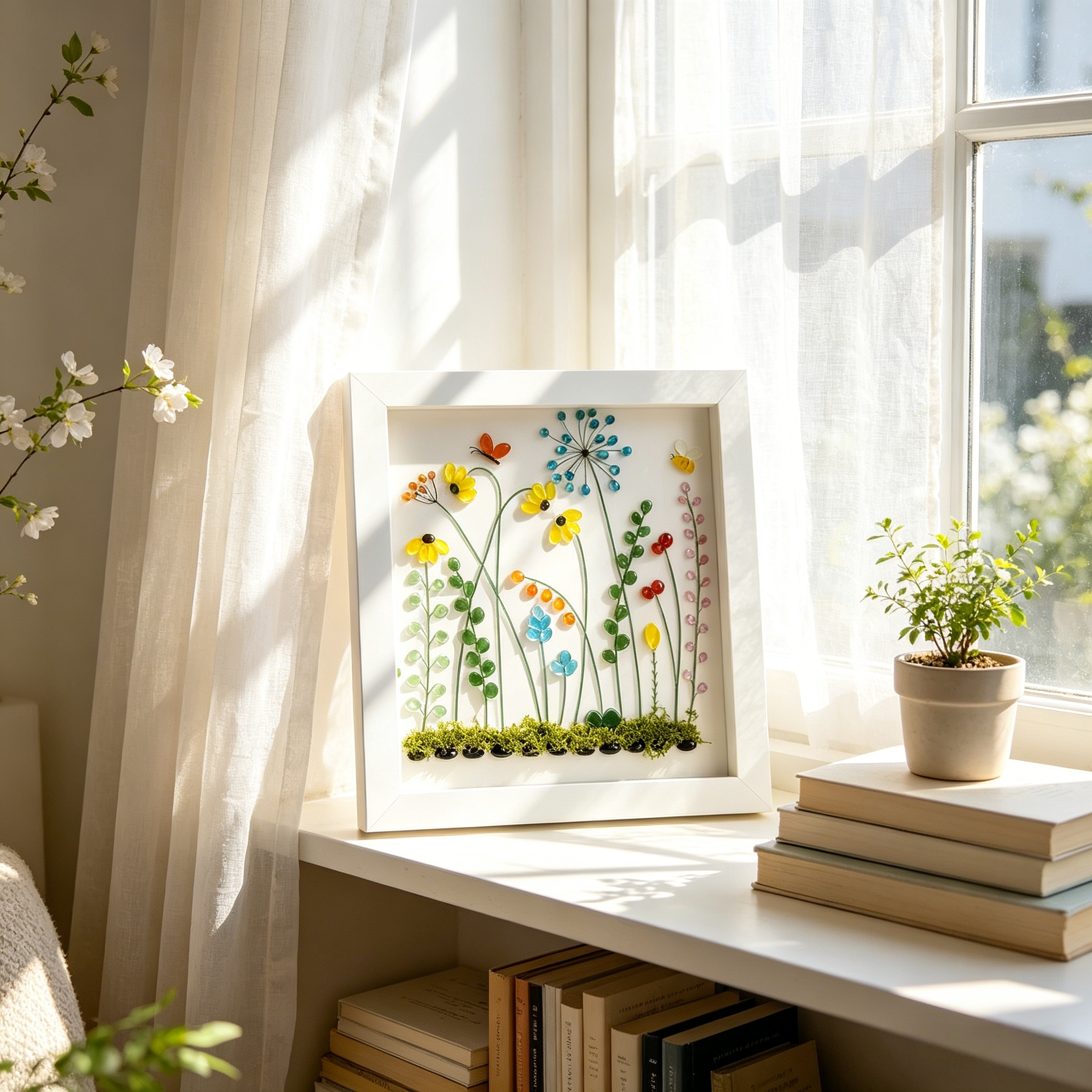 Handmade Beach Glass Flower Garden Picture