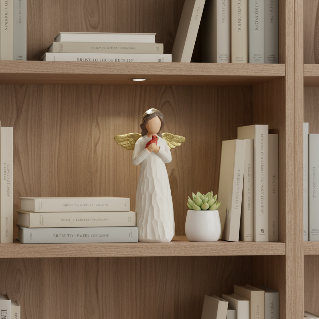 Gold Wing Guardian Angel Statue with Cardinal Bird