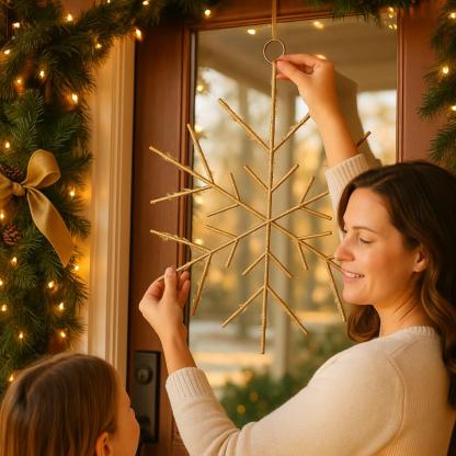 Christmas LED Gold Snowflake Novelty Sculpture with Warm White Twinkle Lights