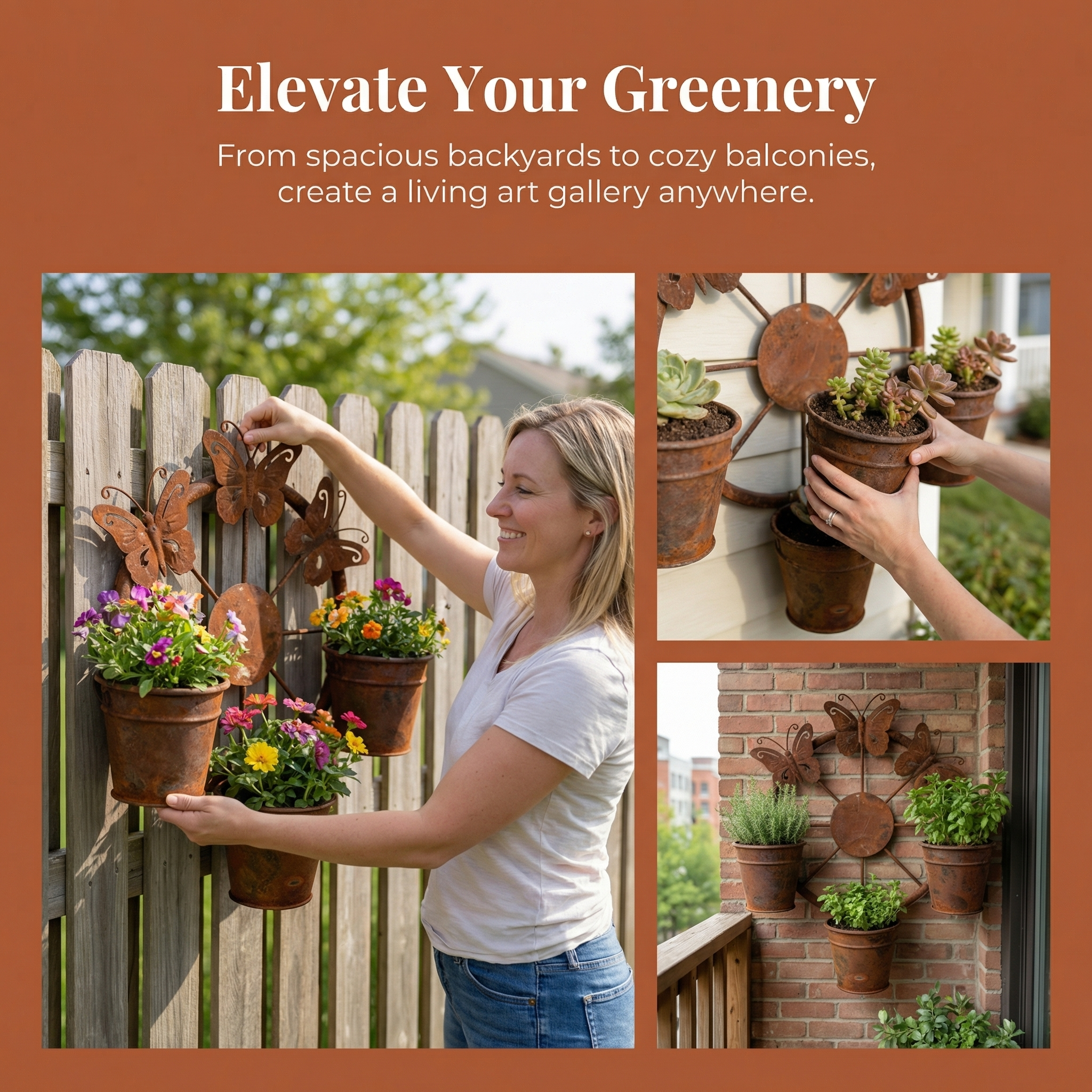 Vintage Distressed Metal Butterfly Wagon Wheel Wall Planter