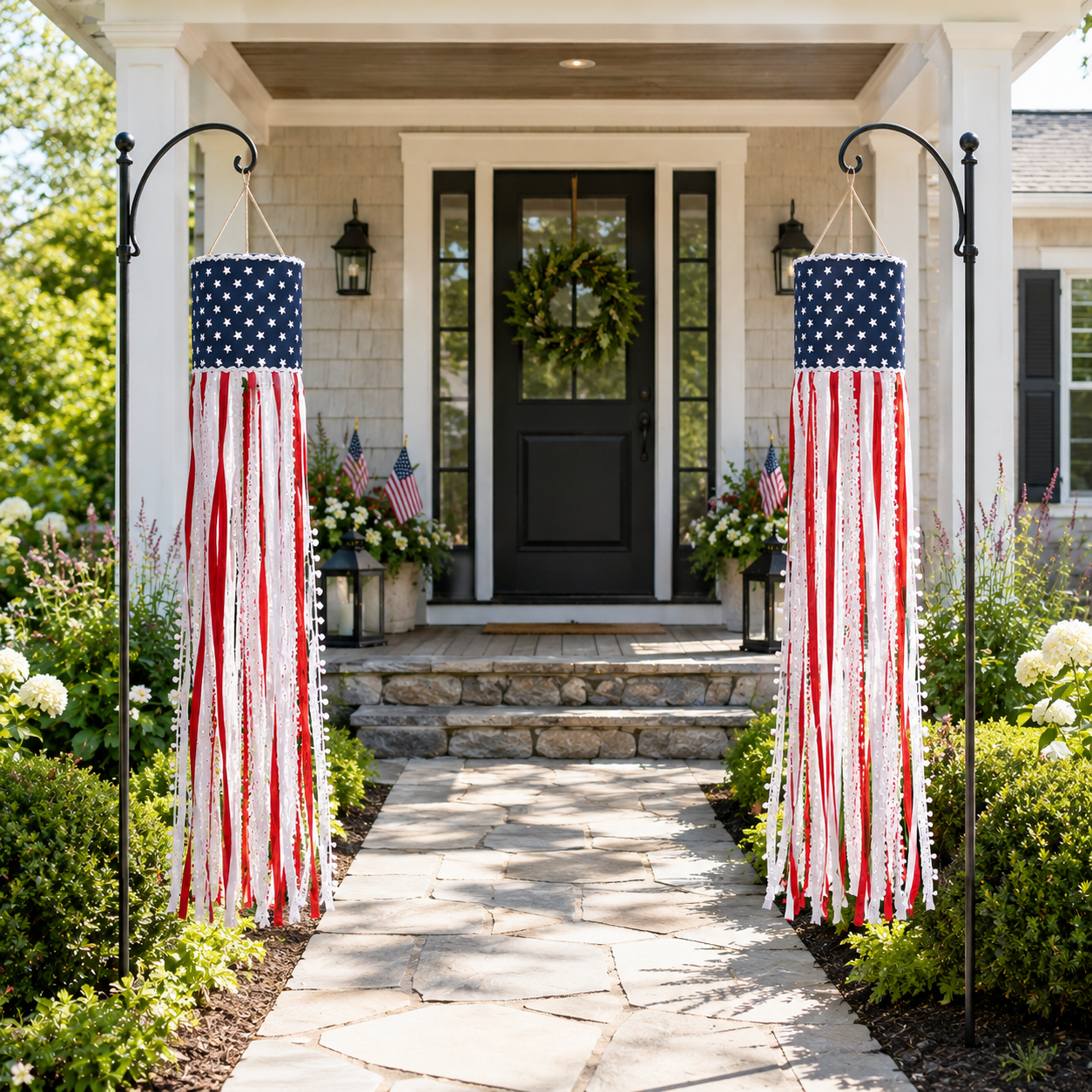 Lighted Patriotic Ribbon Windsock Hanging Decor