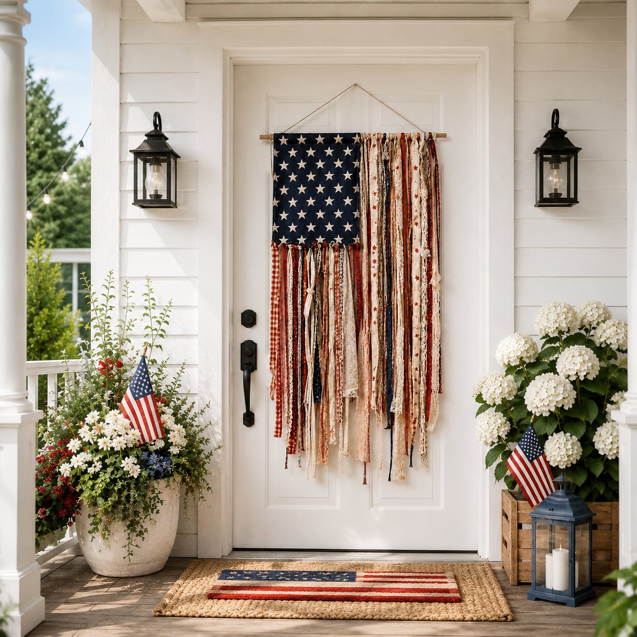 Lighted Vintage Americana Fabric Flag