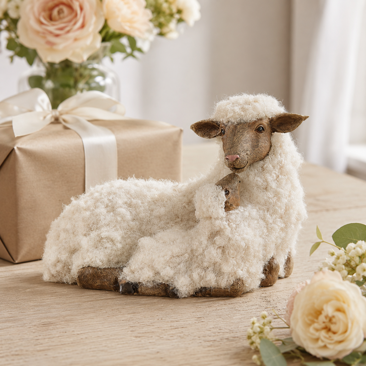 Farmhouse Mother Sheep & Baby Lamb Figurine