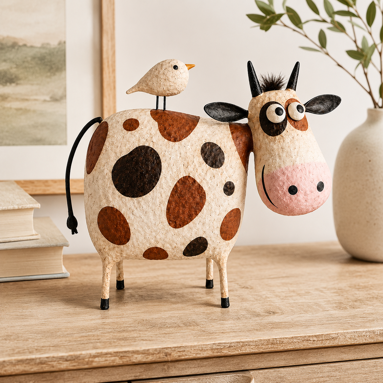 Mabel & Birdie Whimsical Cow Sculpture