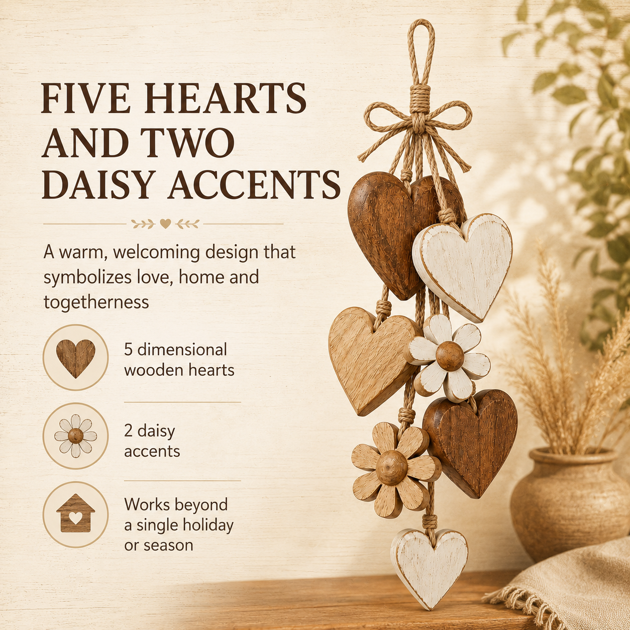 Rustic Wooden Heart & Daisy Wall Hanging