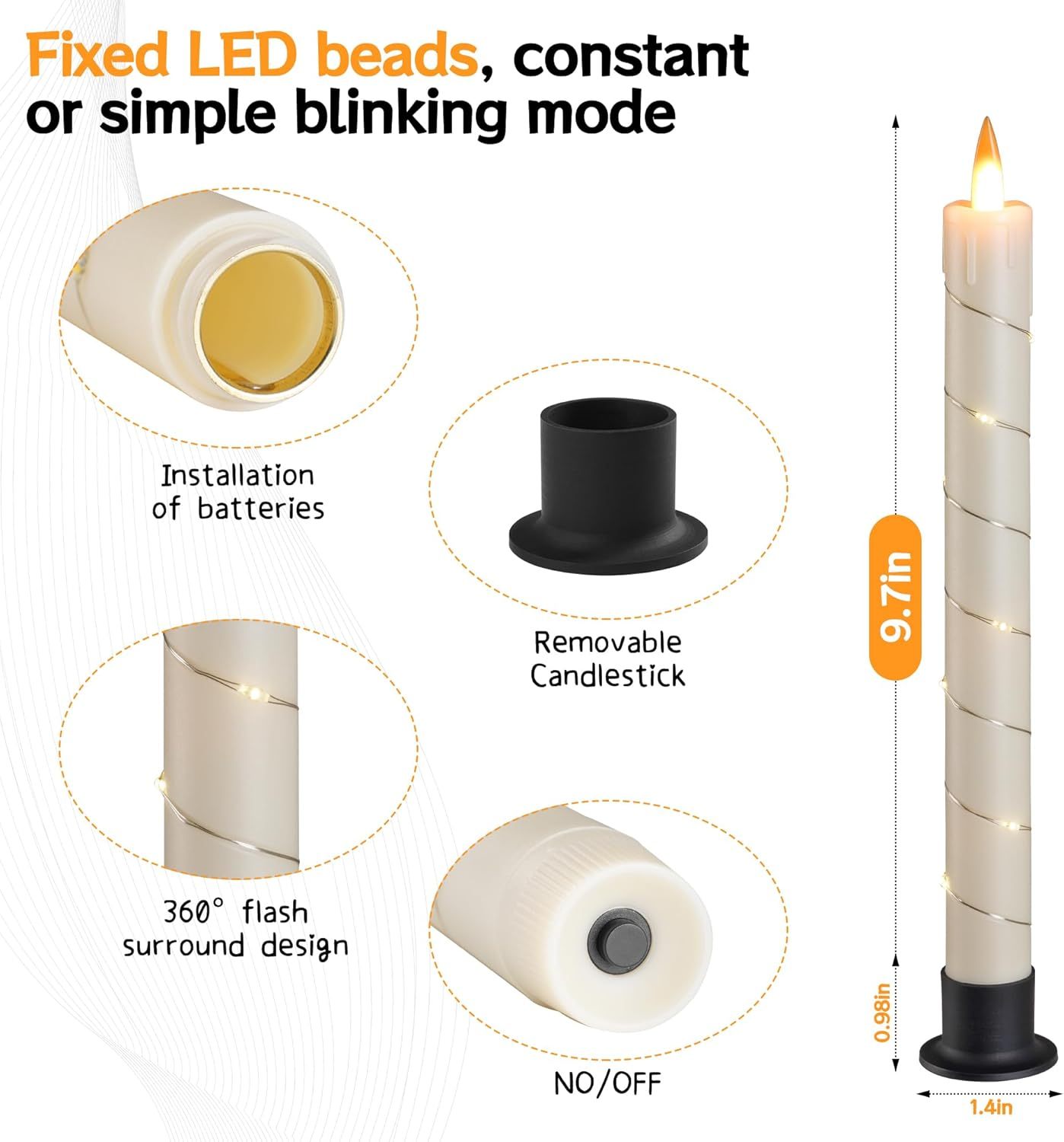 3 Pcs Flickering Flameless Battery Operated Taper Candle-Twinklehalo