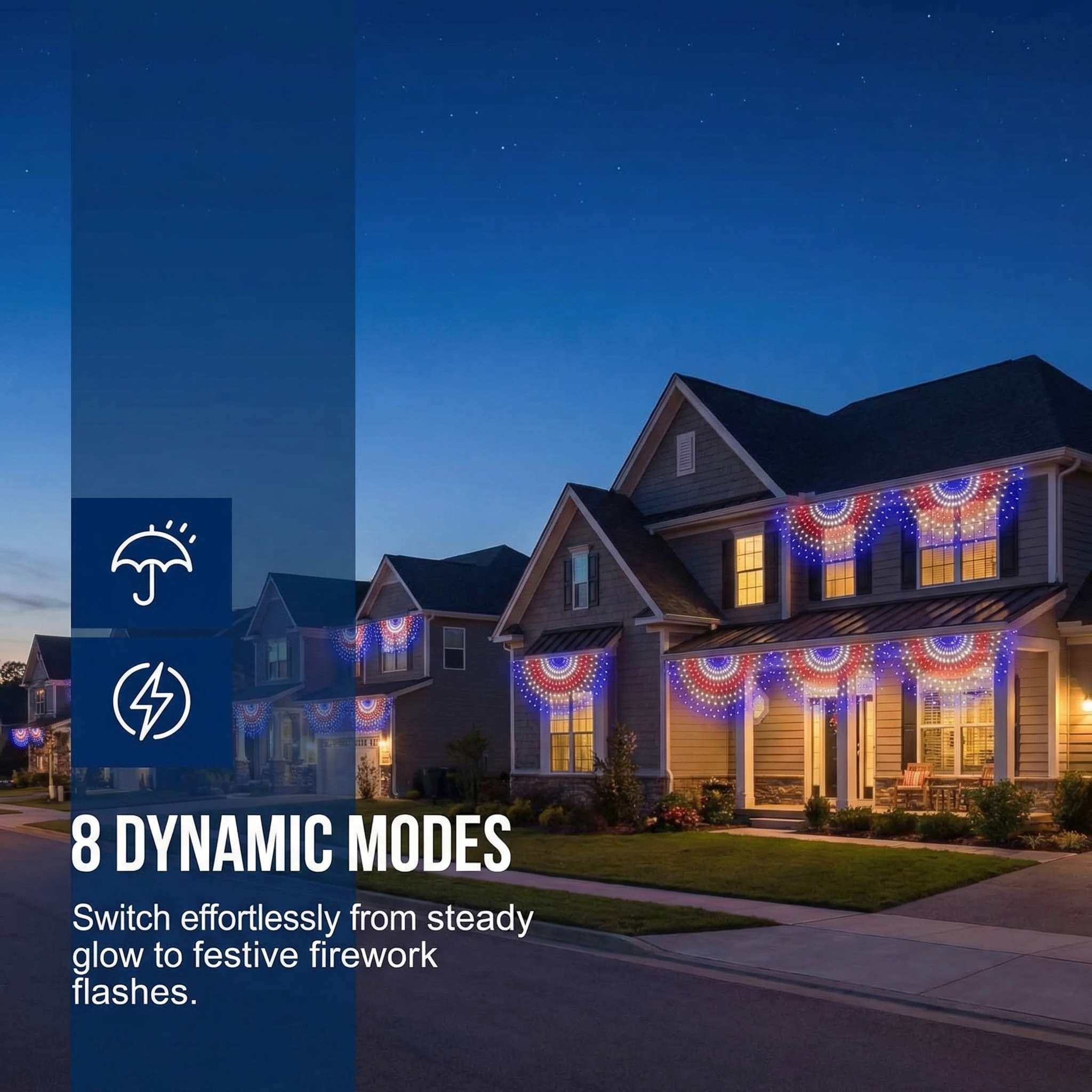 Super Bright USA Half Fan Flag String Lights