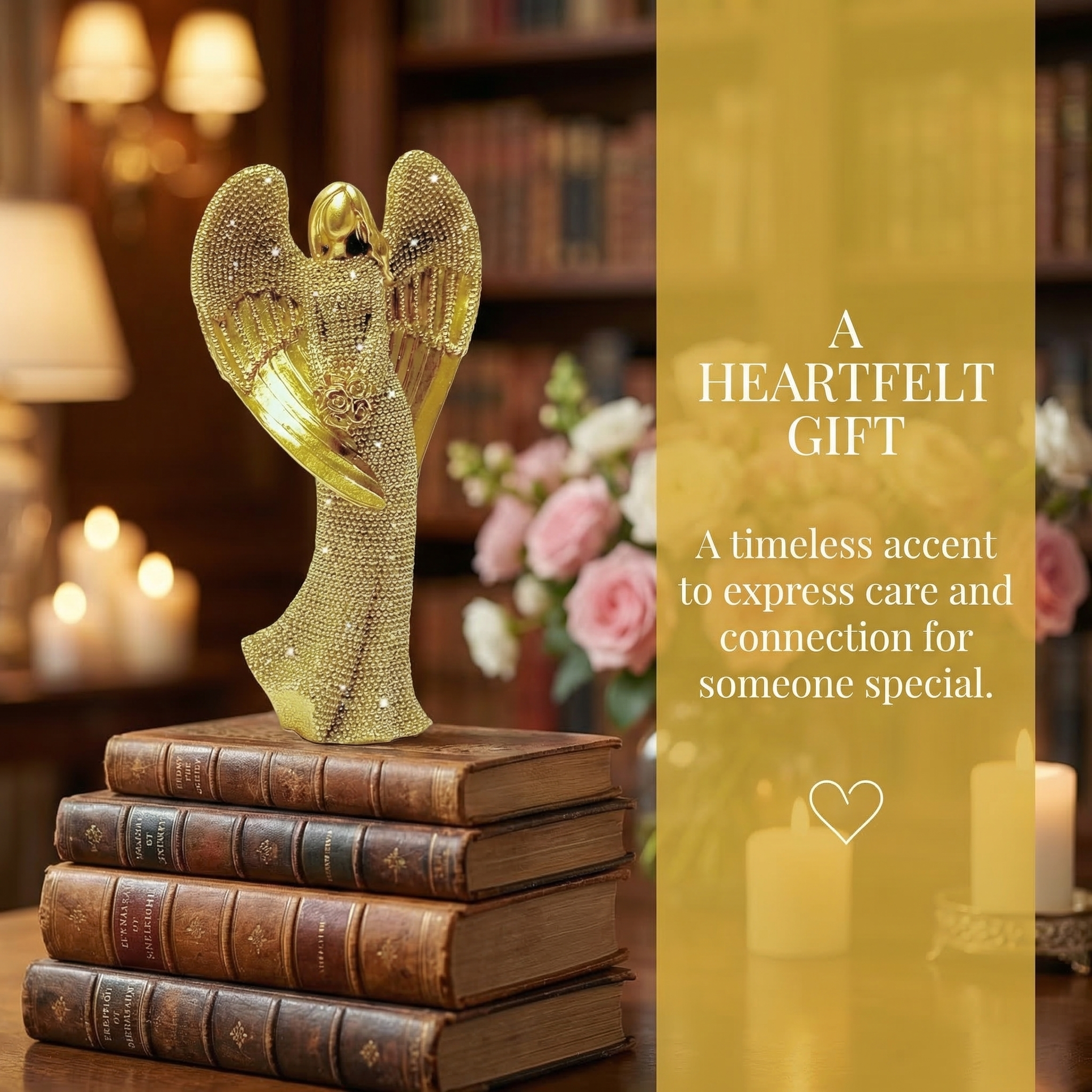 Elegant Angel Holding Rose Figurine