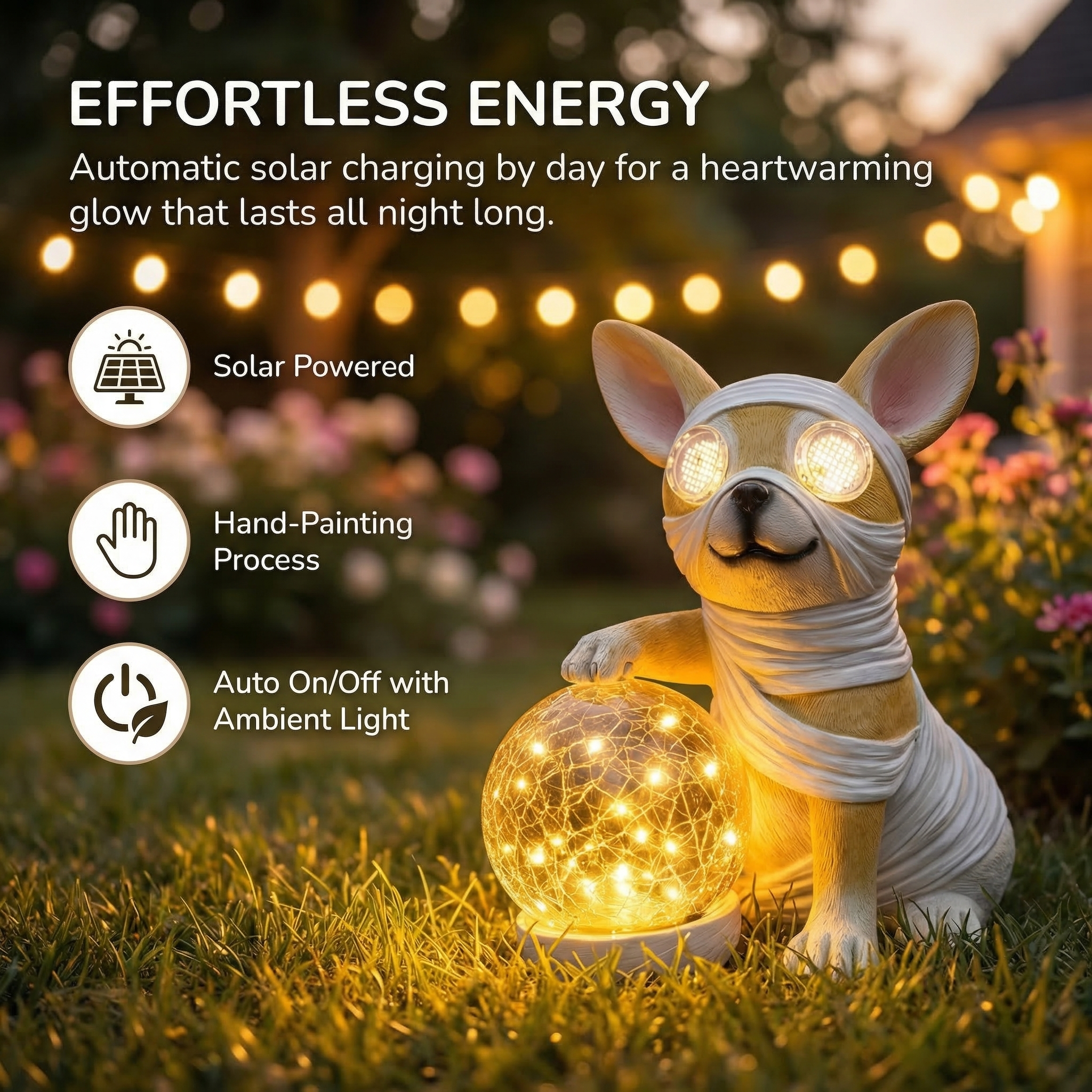 Solar Dog Statue with LED Light Ball