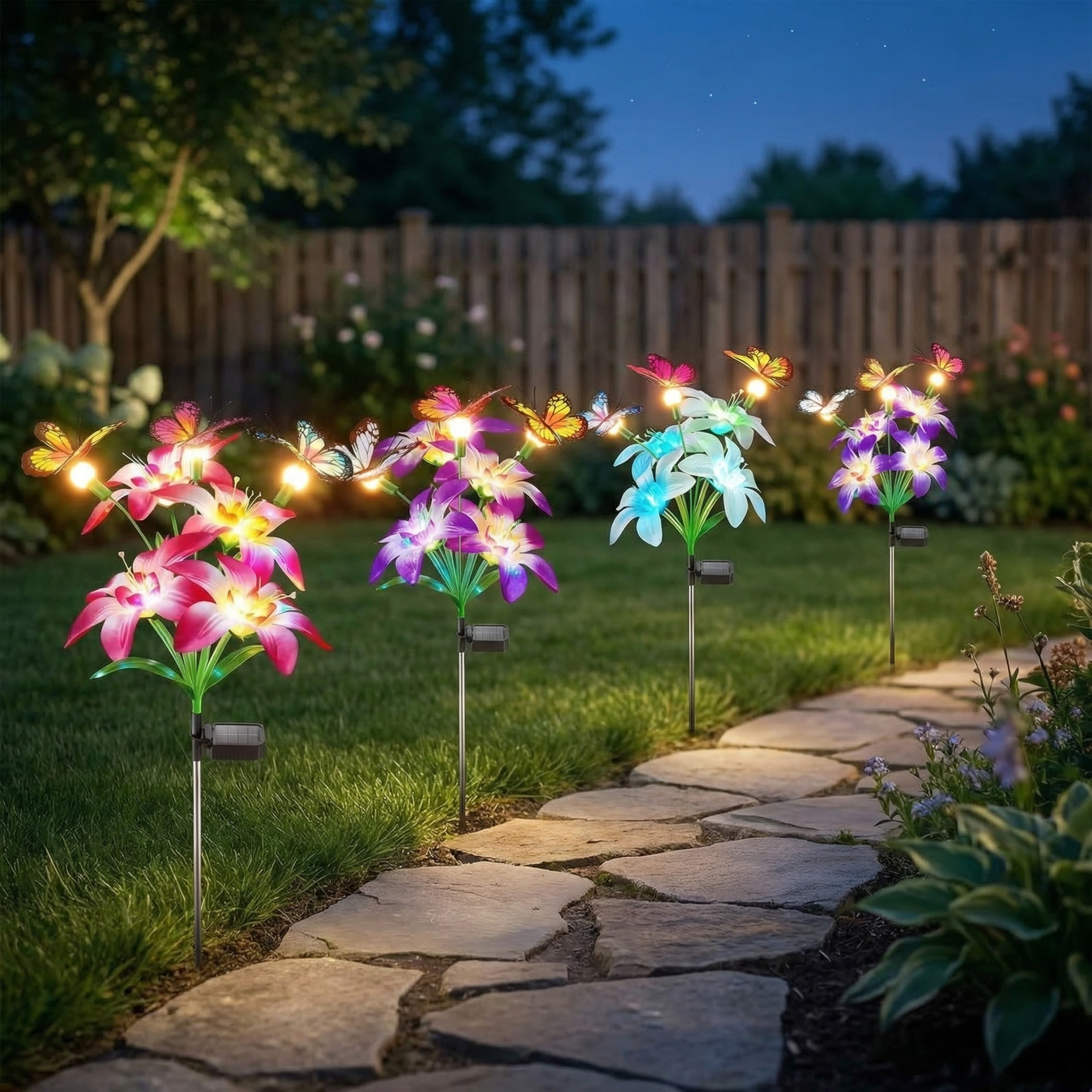 Solar Lights Color Changing Lilies and Butterflies