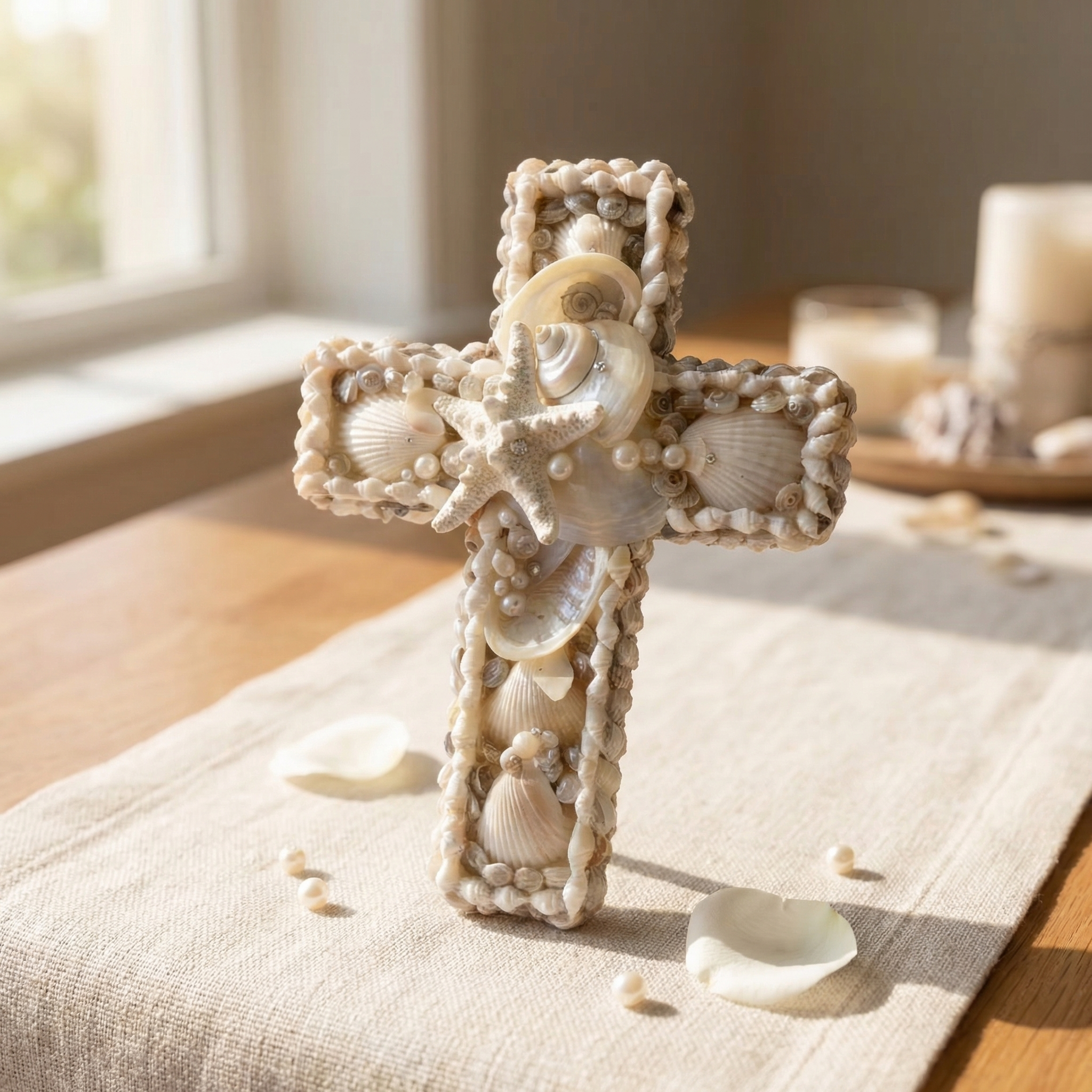 Handcrafted Coastal Seashell Cross