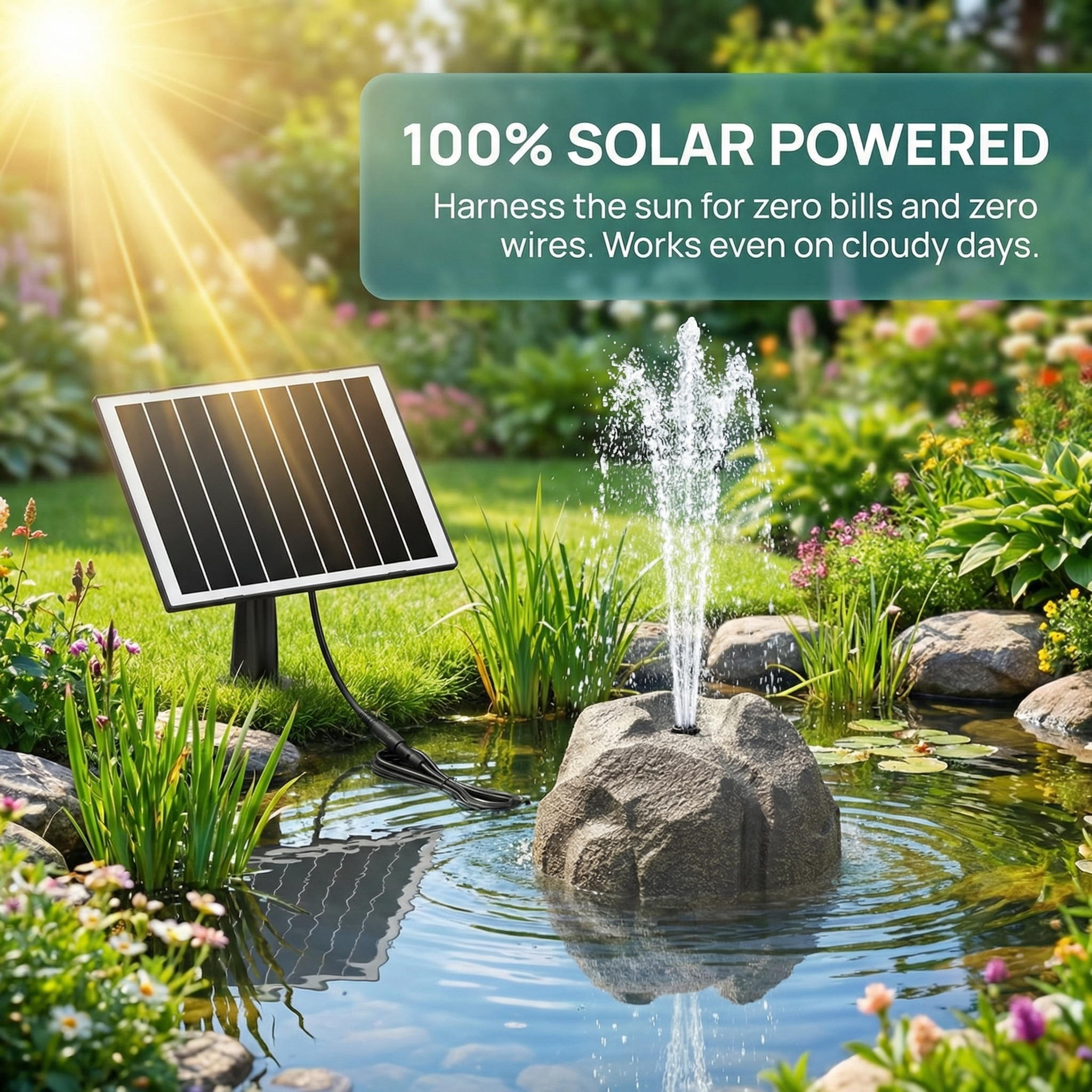 Solar Bird Bath Fountain with Realistic Granite Rock - Anti-Dry Run Water Pump, 10 Nozzles, High-Efficiency Solar Panel