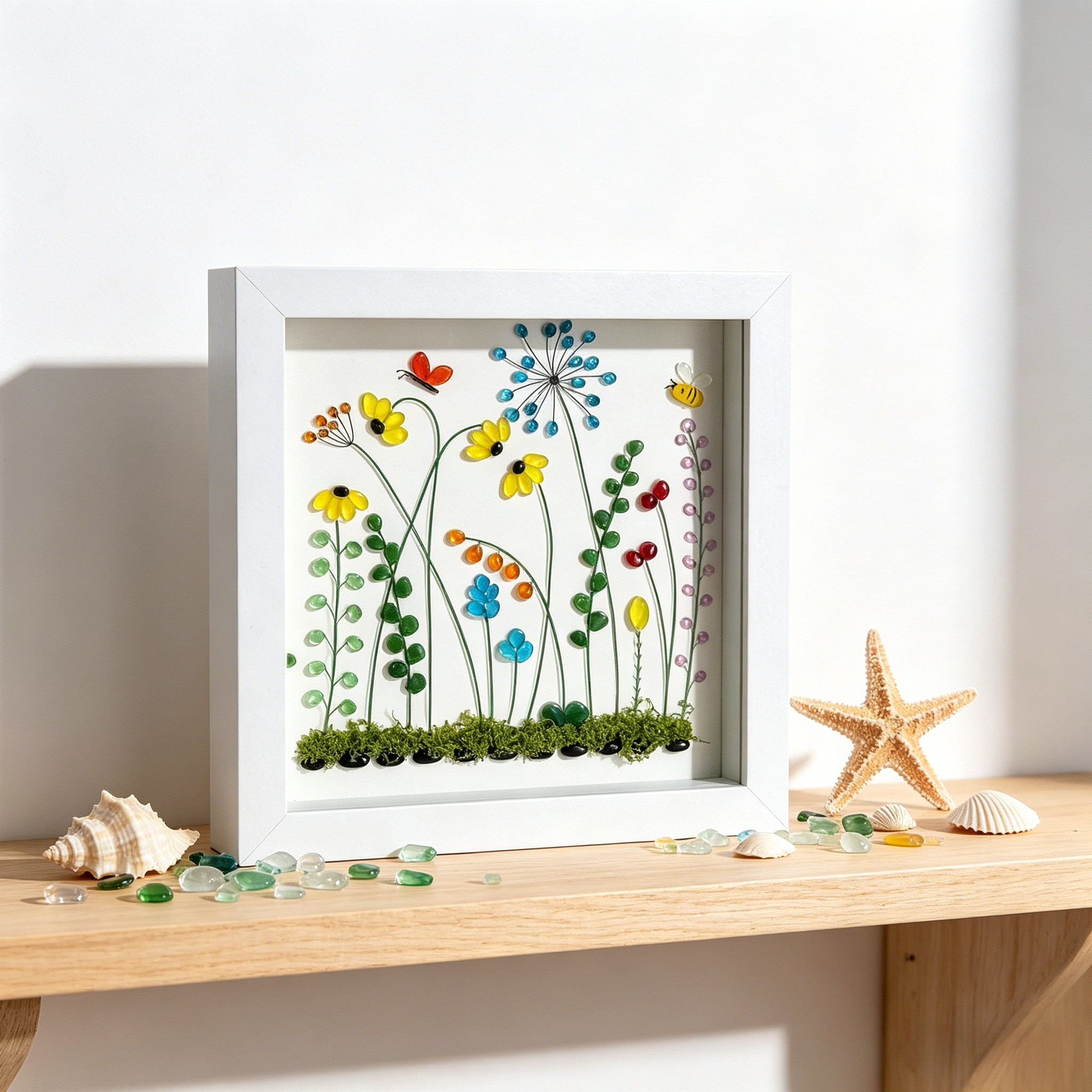 Handmade Beach Glass Flower Garden Picture