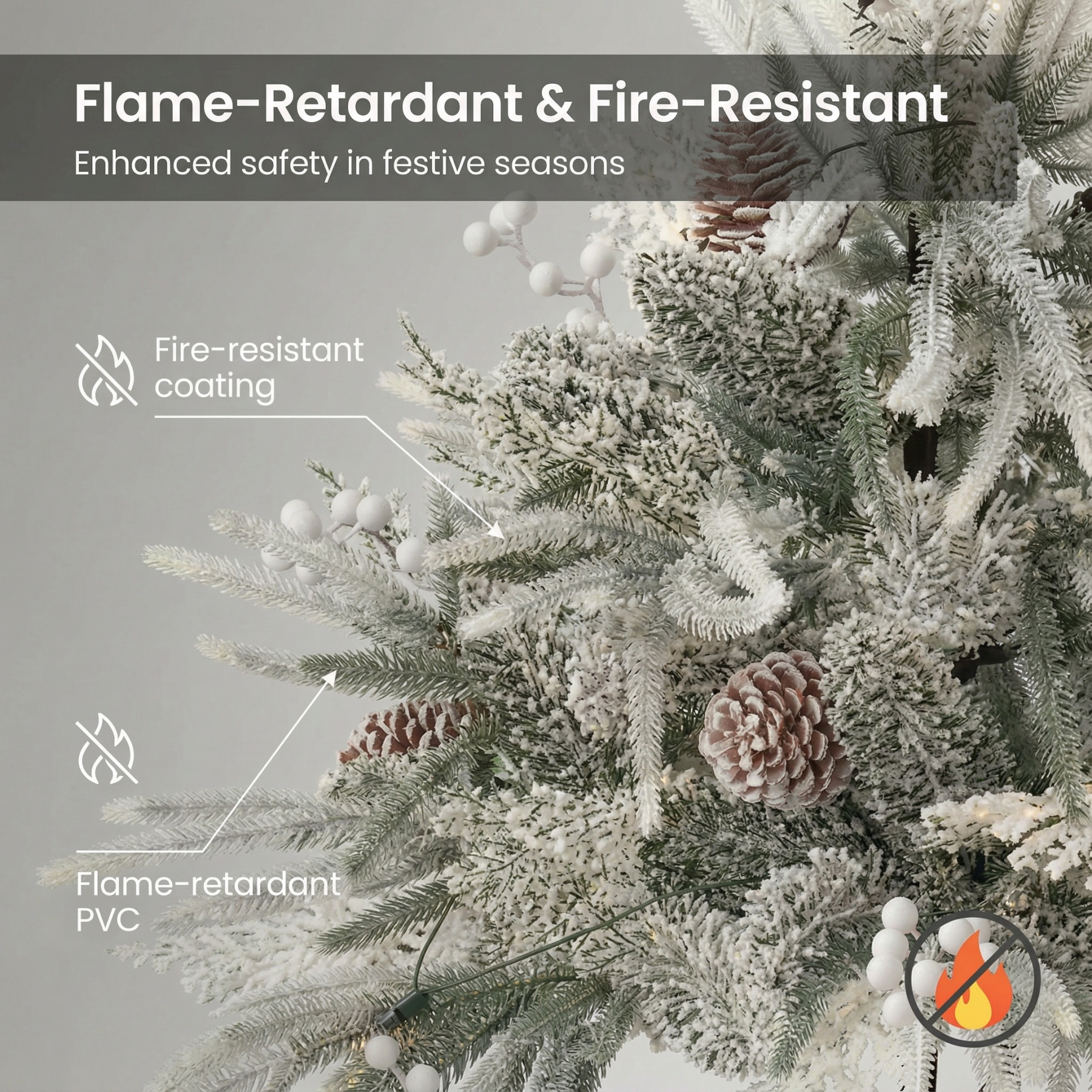 Pre-Lit Christmas Mixed Artificial Flocked Greenery with Ground Stake