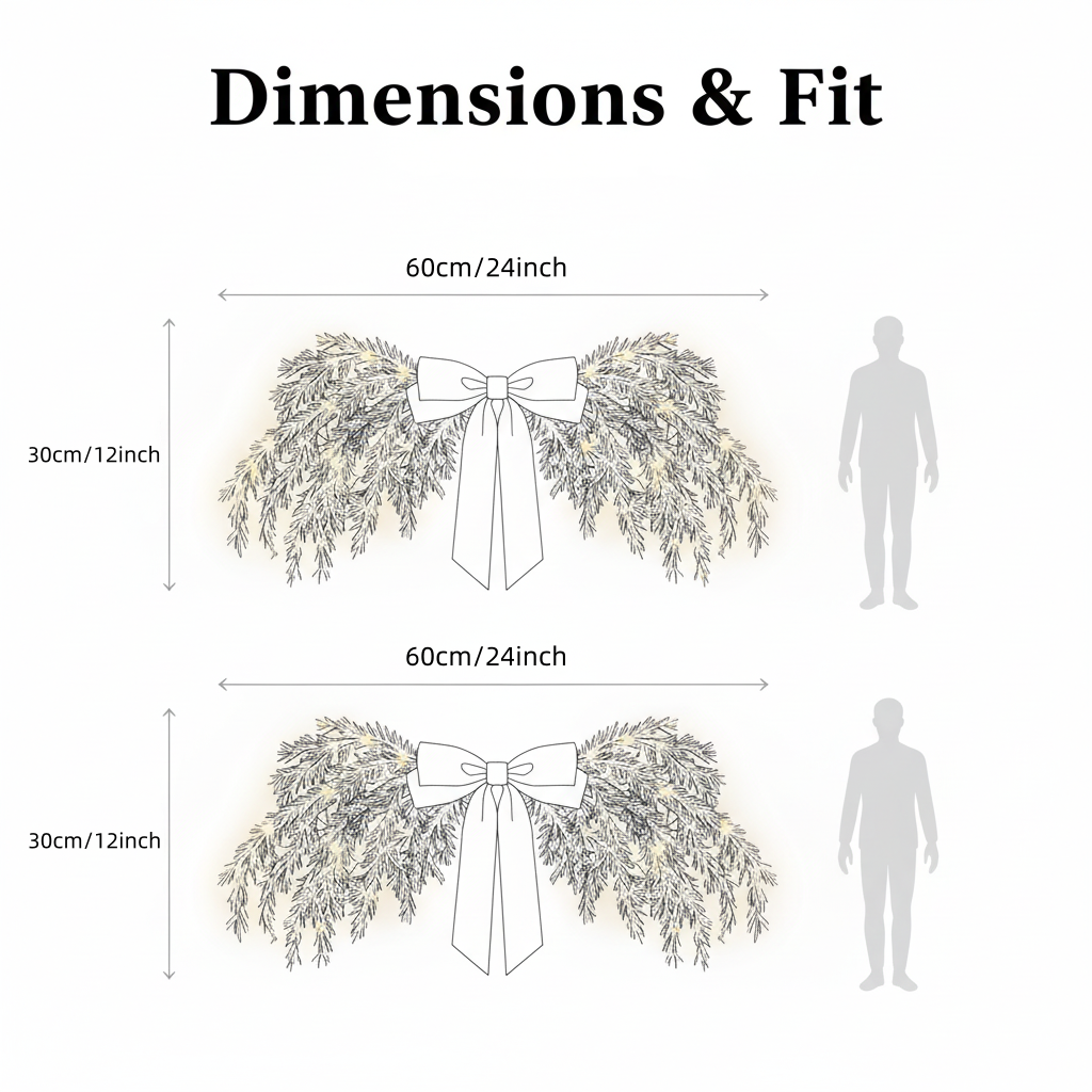 Lighted Cedar Pine Swag with Velvet Bow, Battery Operated with Timer 60 LED Fairy Lights