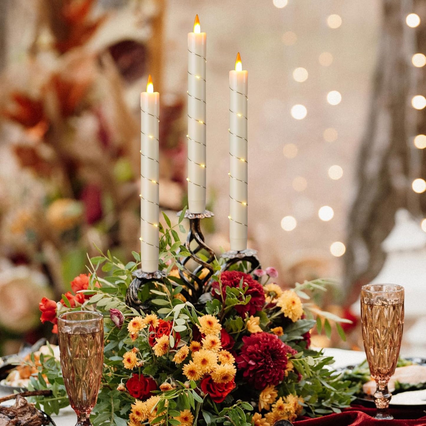 3 Pcs Flickering Flameless Battery Operated Taper Candle-Twinklehalo