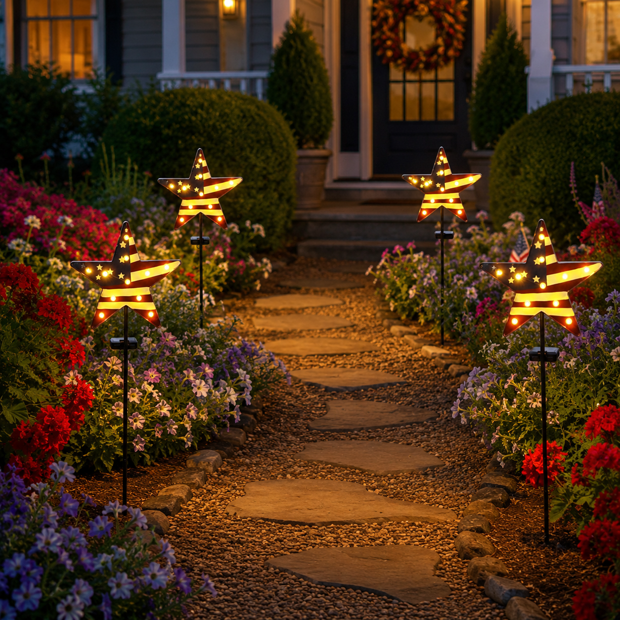 Solar Patriotic Star Garden Stake Light