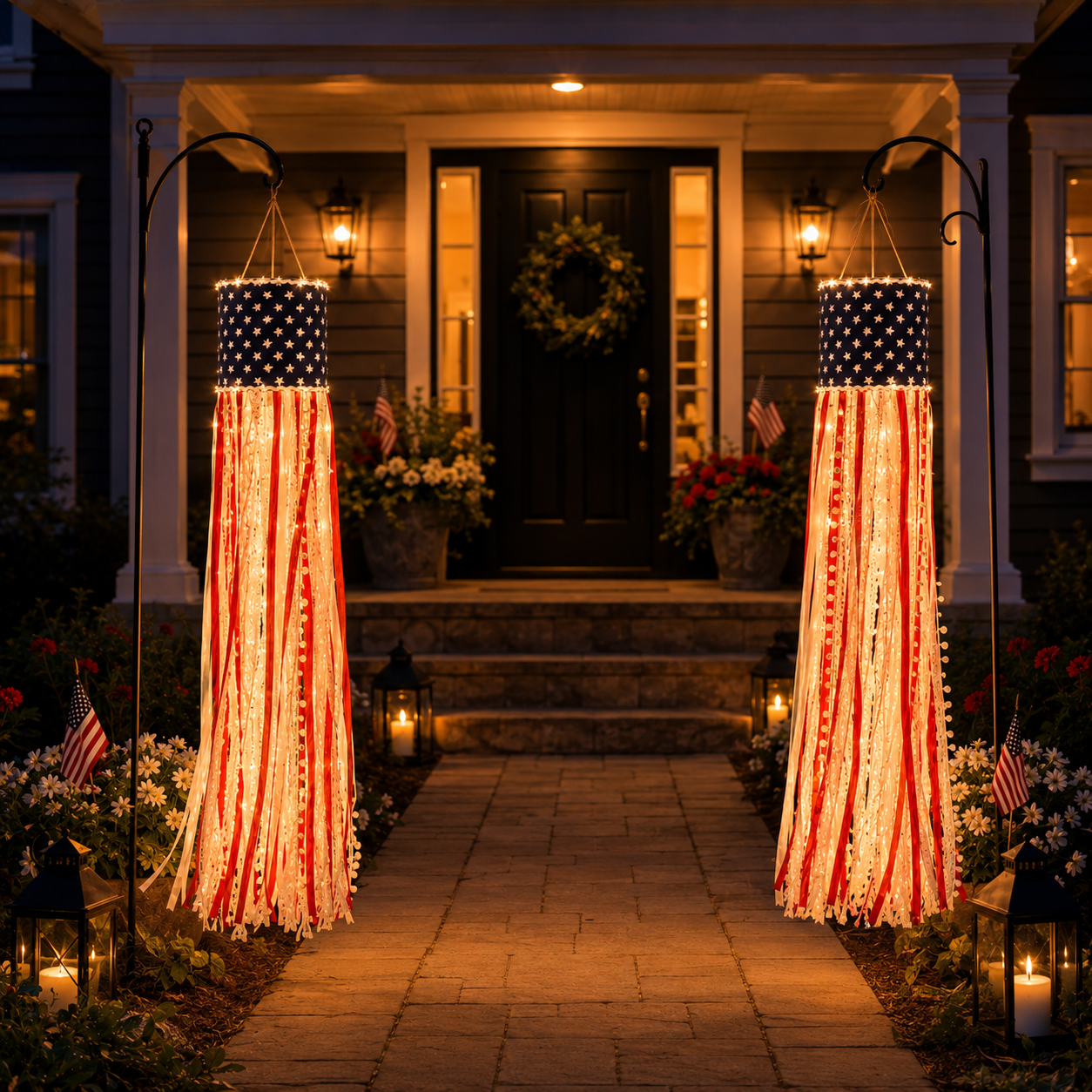 Lighted Patriotic Ribbon Windsock Hanging Decor