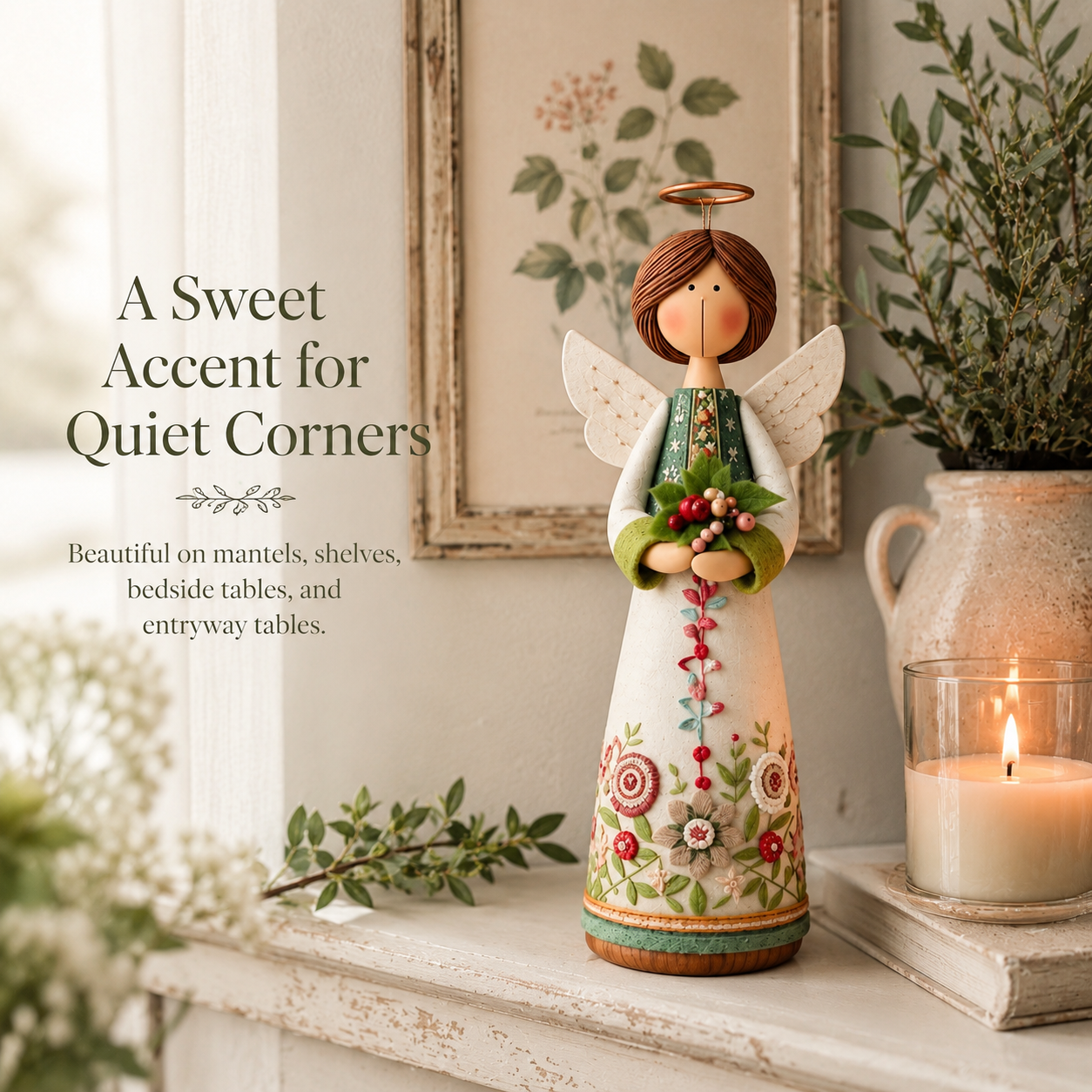 Vintage Floral Angel Figurine