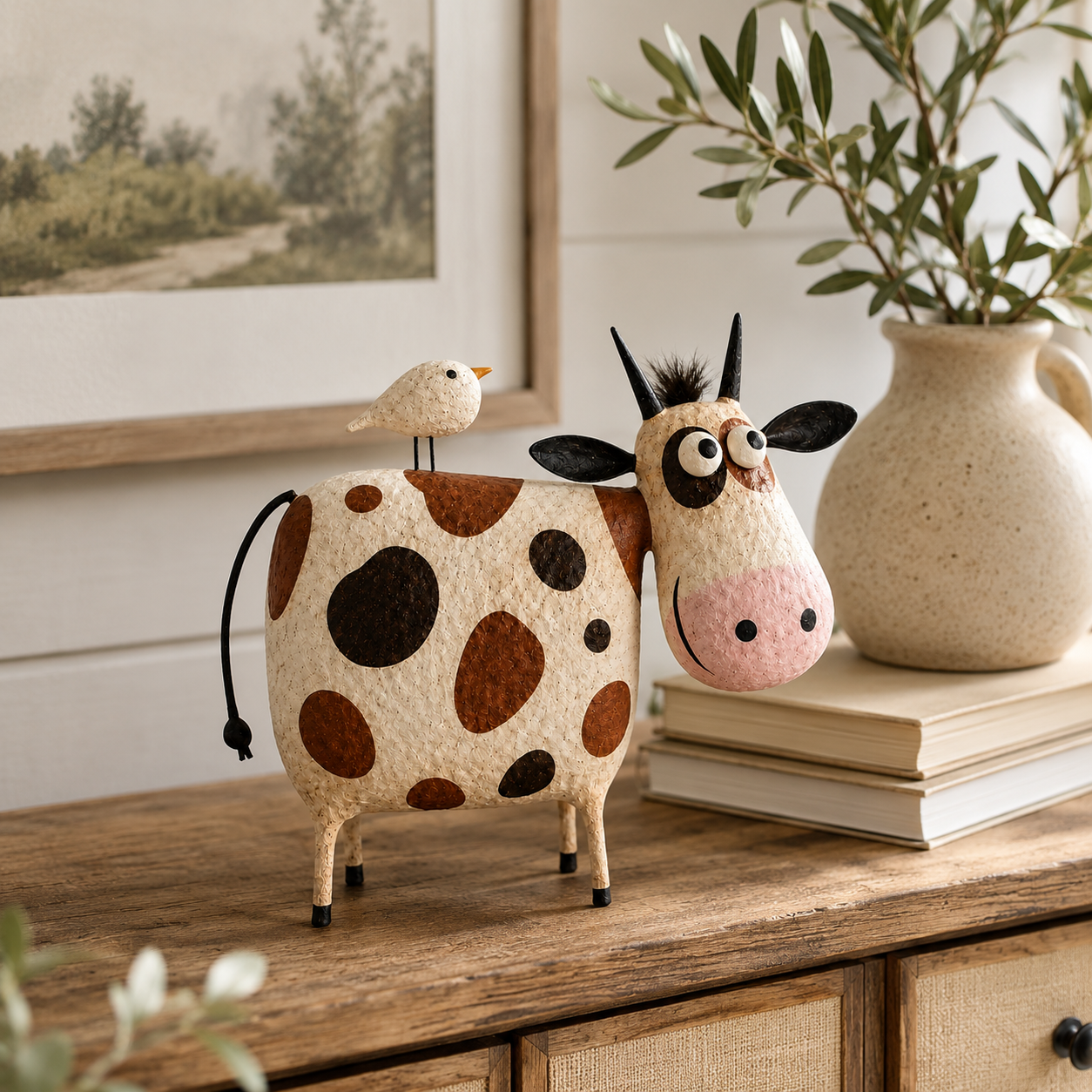 Mabel & Birdie Whimsical Cow Sculpture
