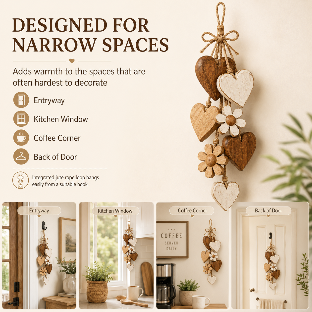 Rustic Wooden Heart & Daisy Wall Hanging