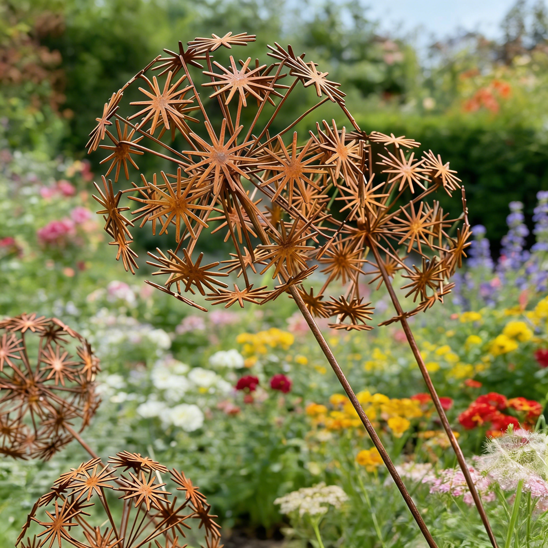 Vintage Iron Sphere Dandelion Garden Sculptures