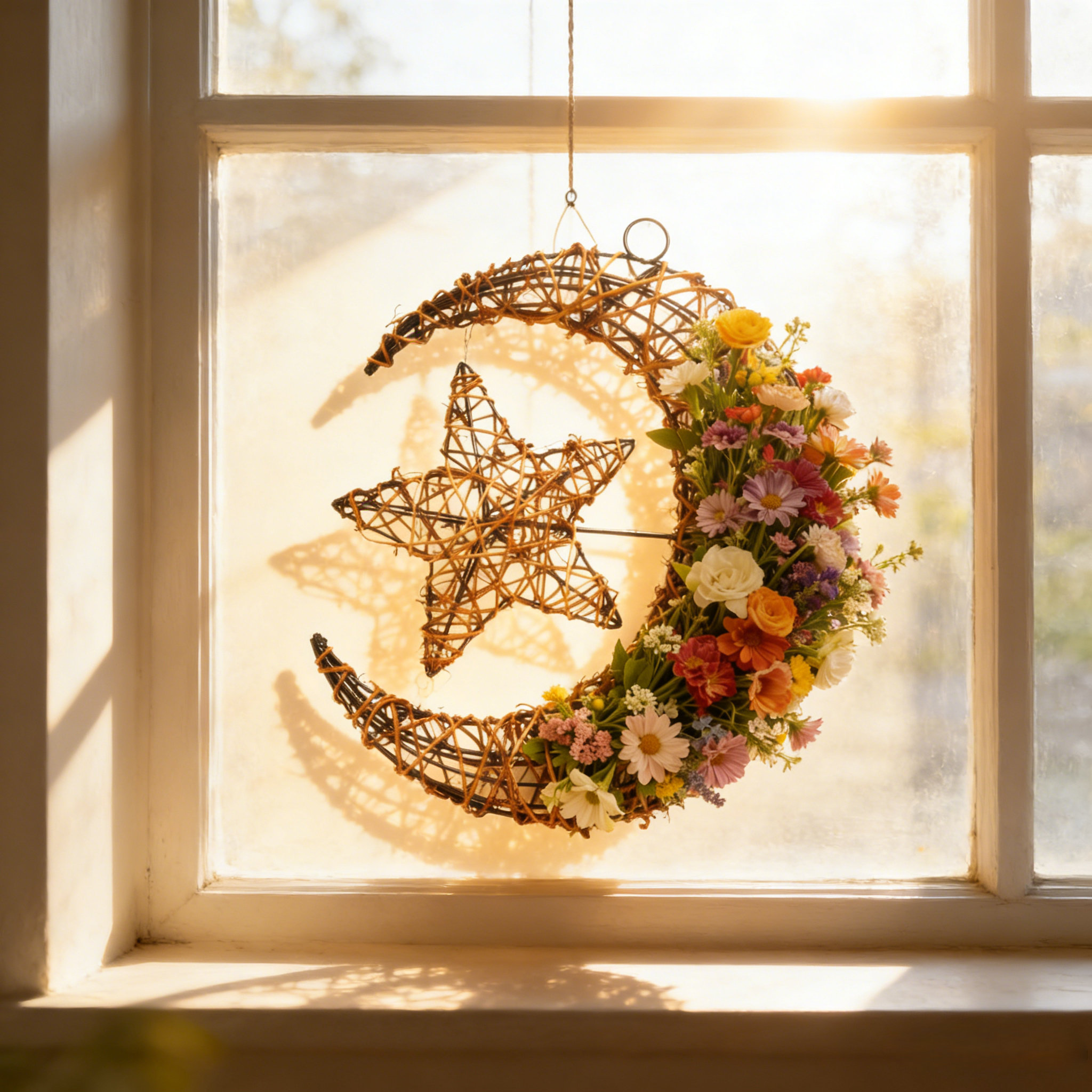 Purely Handmade Rattan Ramadan DIY Crescent Moon Pendant