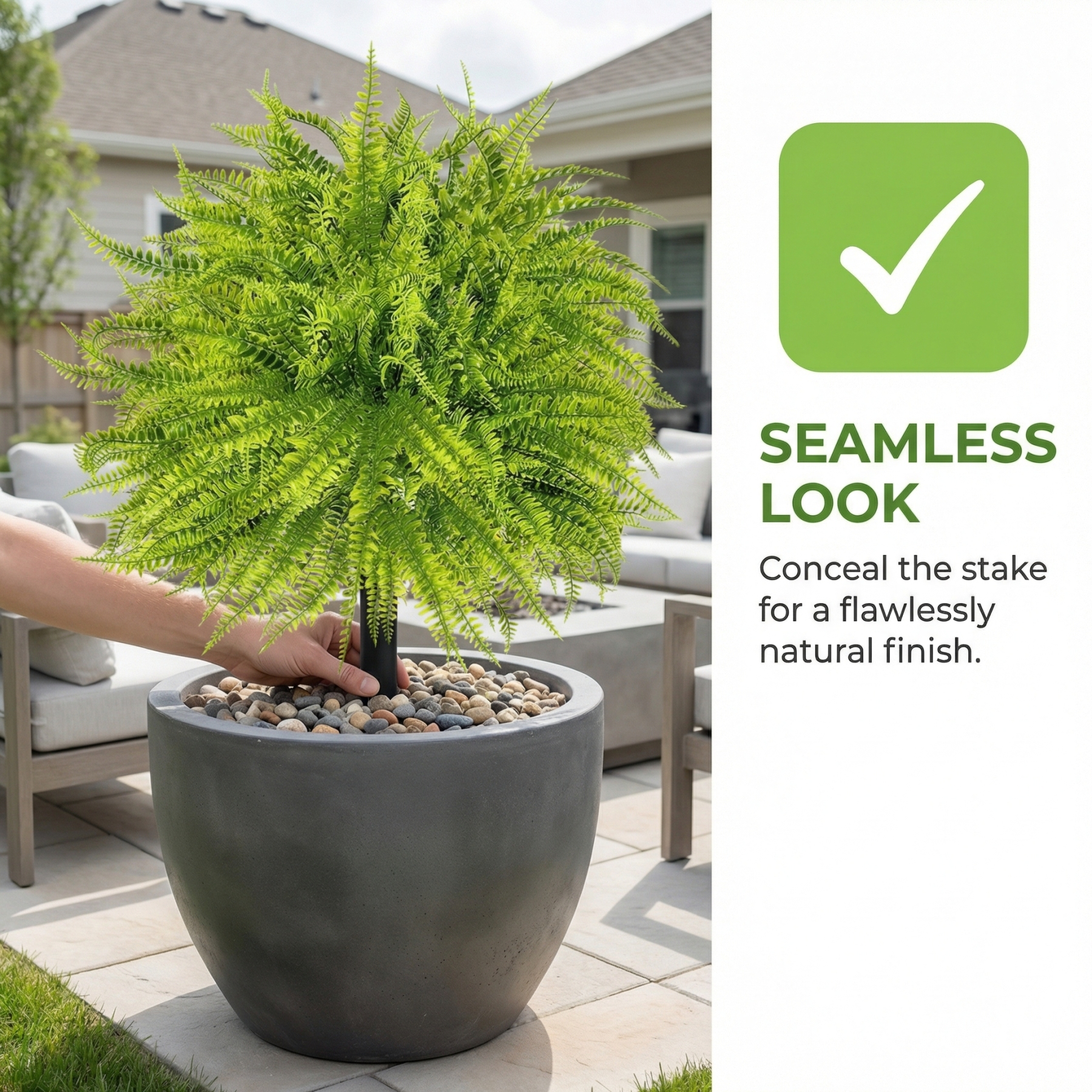 UV Resistant Lush Artificial Boston Fern with Integrated Ground Stake