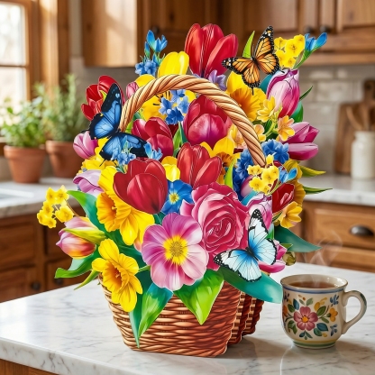 Pop-Up 3D Butterfly Flower Basket Card Exclusive Series