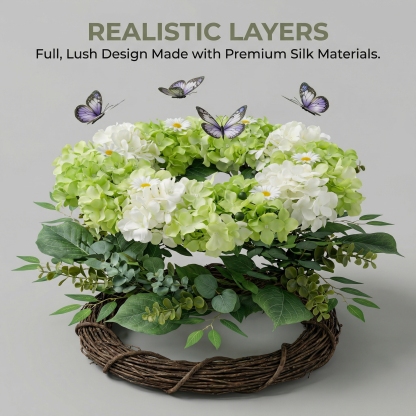 Silk Green White Hydrangeas Floral Wreath