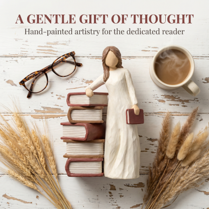 Charming Girl Holding Book Figurines